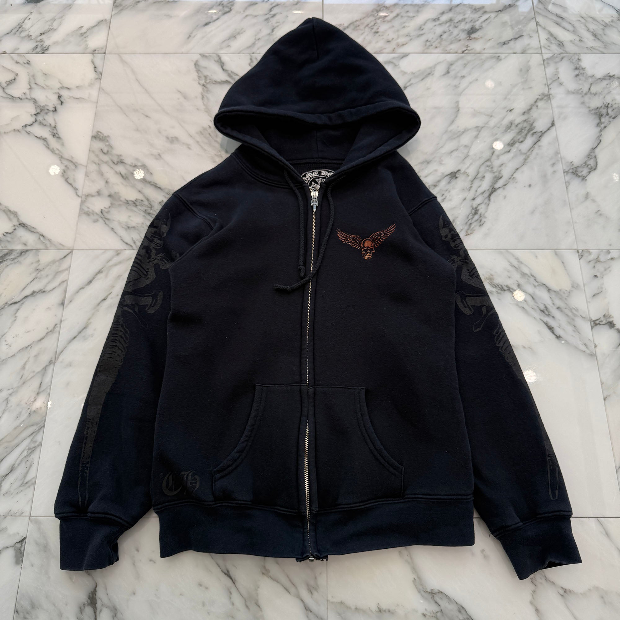 CHROME HEARTS FOTI Mahalia Sleeve JARVIS Print Thermal Zip Up Hoodie Size S クロムハーツ フォティ マハリア 袖JARVISプリント サーマル ジップアップ フーディ サイズS