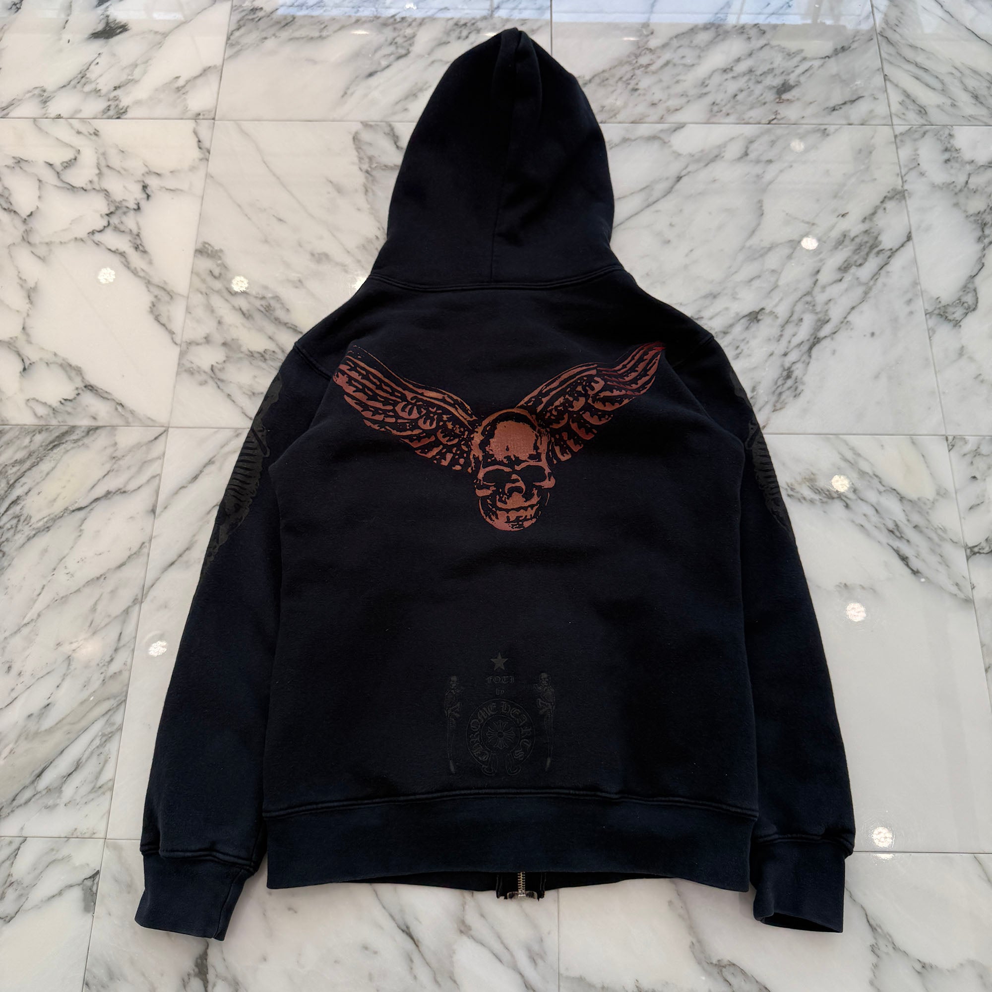 CHROME HEARTS FOTI Mahalia Sleeve JARVIS Print Thermal Zip Up Hoodie Size S クロムハーツ フォティ マハリア 袖JARVISプリント サーマル ジップアップ フーディ サイズS