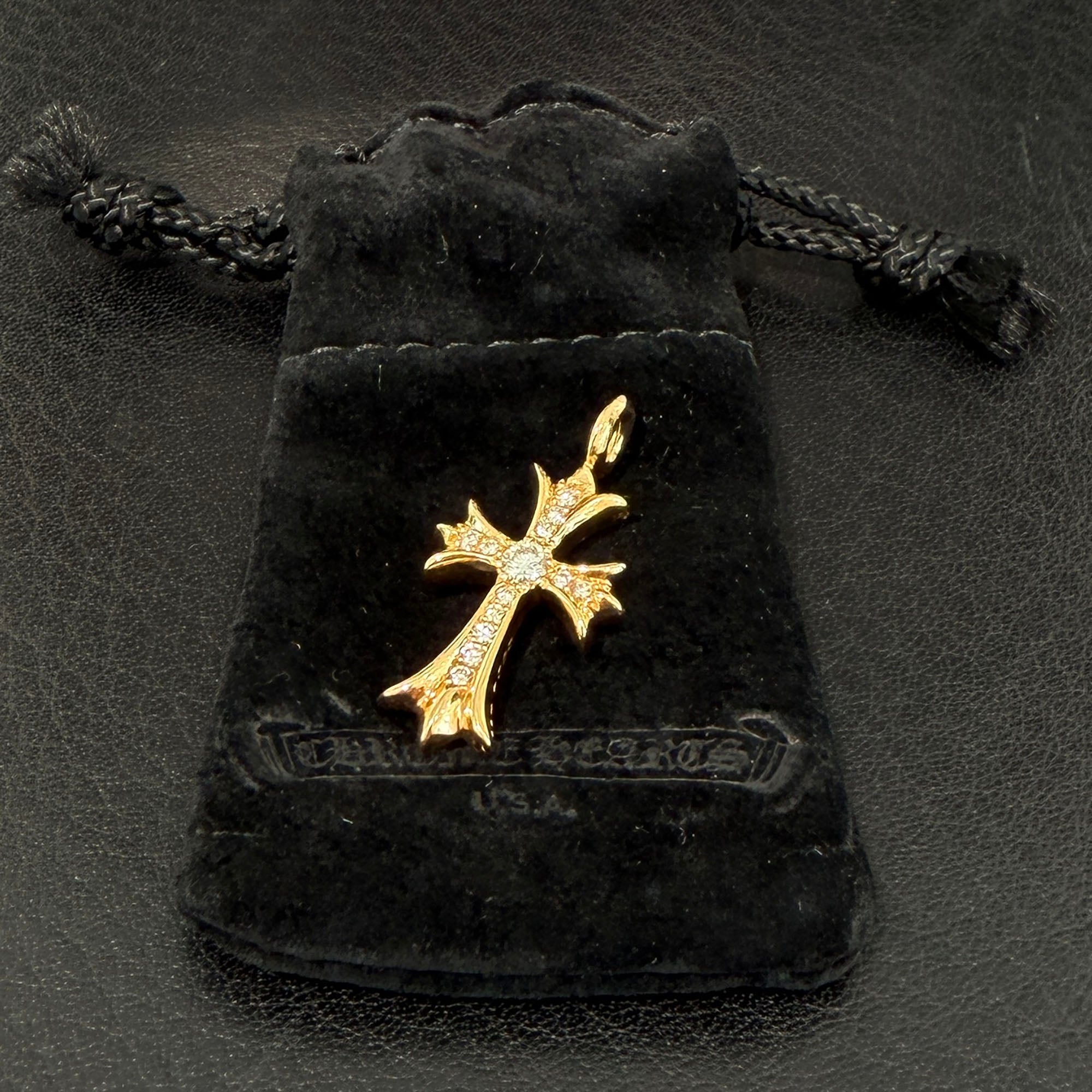 CHROME HEARTS 22K Tiny Fat Cross Pave Diamond Pendant Top クロム