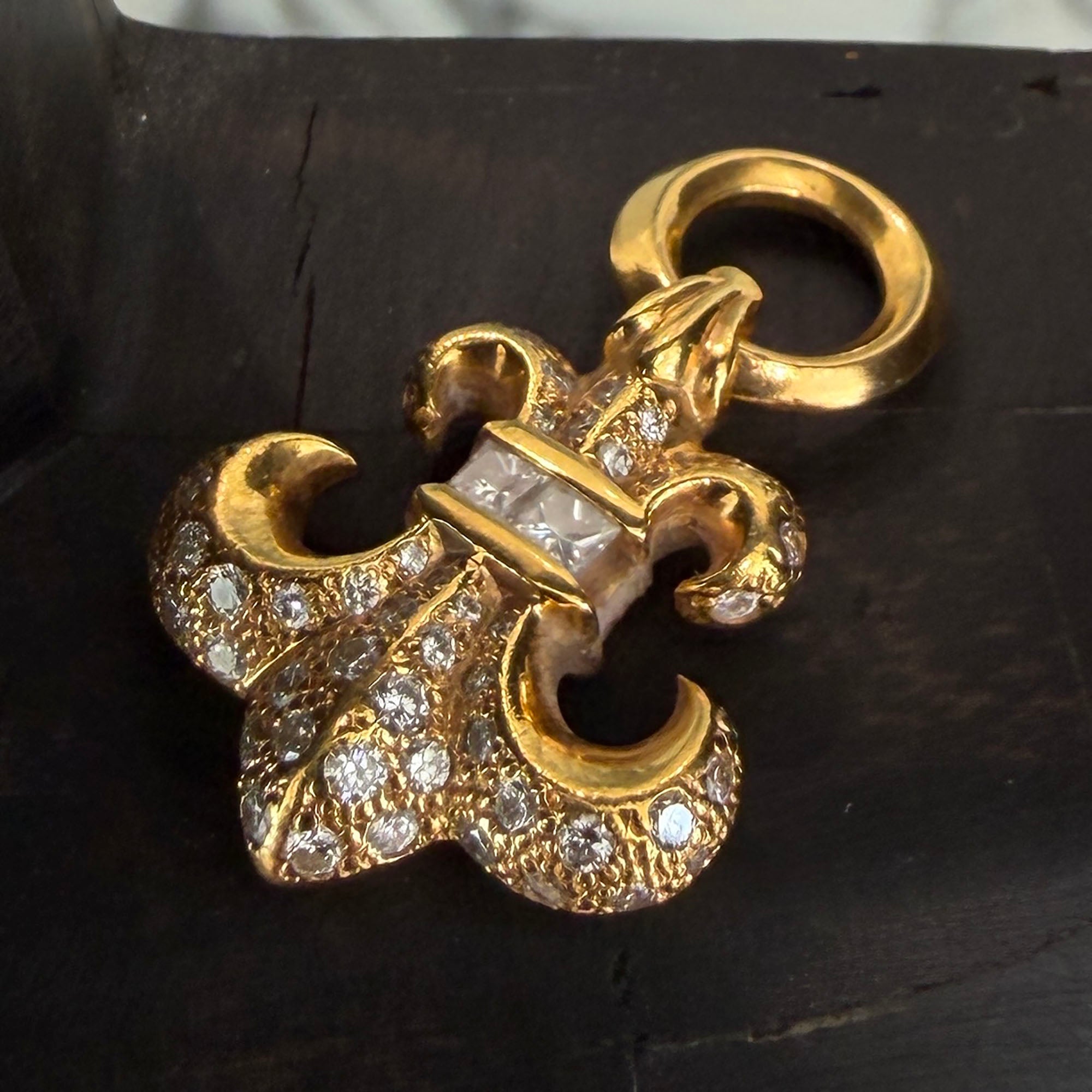 CHROME HEARTS 22K BS FLEUR Charm Pave Diamond Pendant Top クロムハーツ 22K BSフレア チャーム パヴェダイアモンド ペンダントトップ