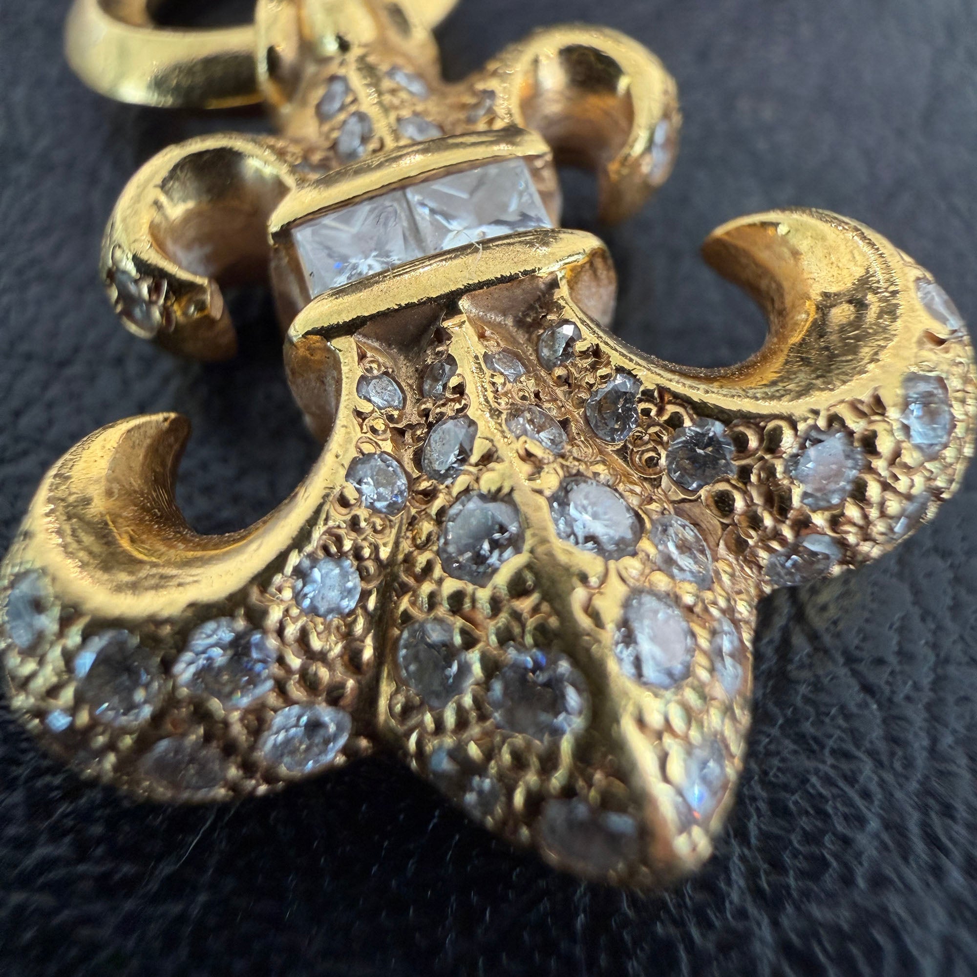 CHROME HEARTS 22K BS FLEUR Charm Pave Diamond Pendant Top クロムハーツ 22K BSフレア チャーム パヴェダイアモンド ペンダントトップ