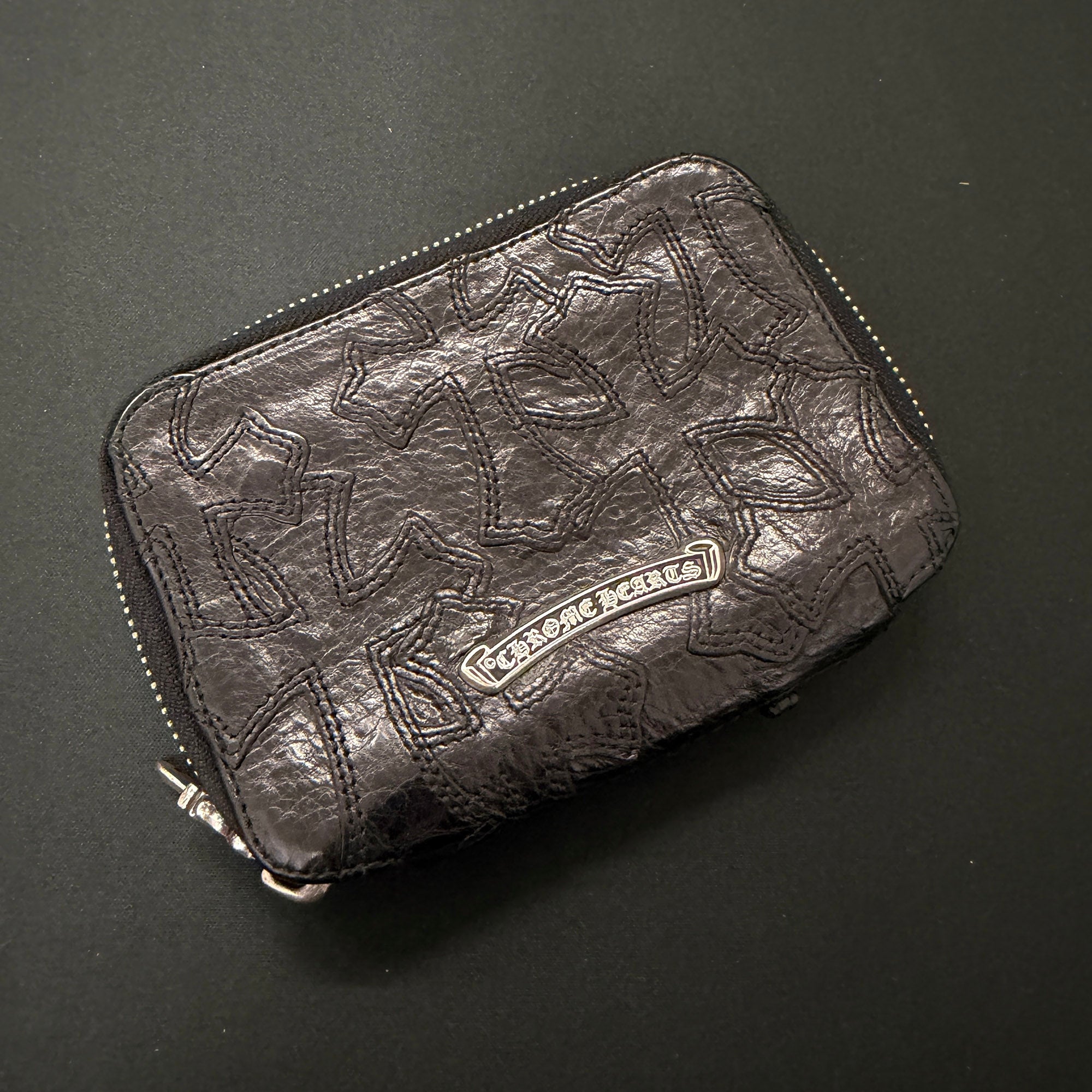 CHROME HEARTS BANK ROBBER Cemetery Cross Patch Round Zip Leather