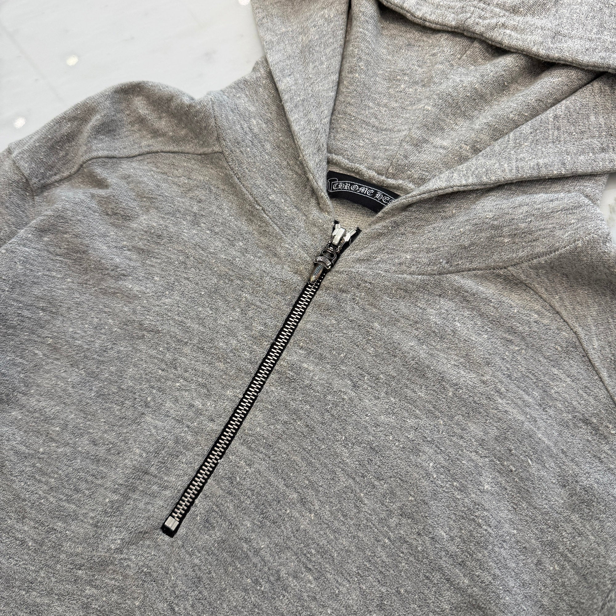 CHROME HEARTS Half Zip Leather Cross Patch Pullover Hoodie Size L