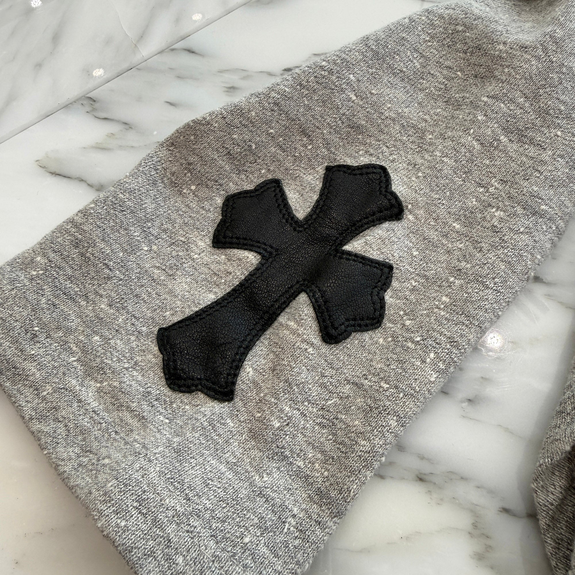 CHROME HEARTS Half Zip Leather Cross Patch Pullover Hoodie Size L CHROME HEARTS Half Zip Leather Cross Patch Pullover Hoodie Size L