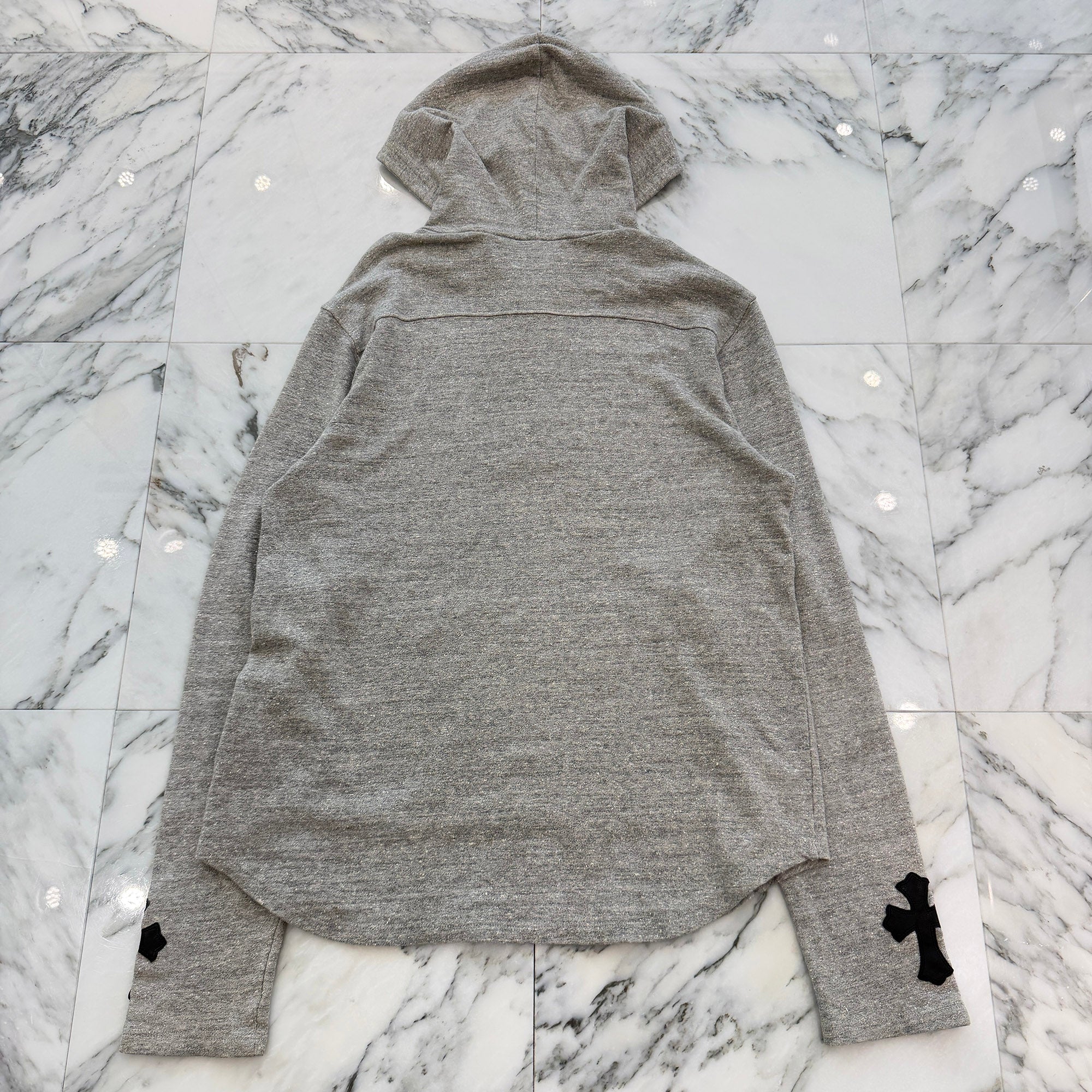 CHROME HEARTS Half Zip Leather Cross Patch Pullover Hoodie Size L