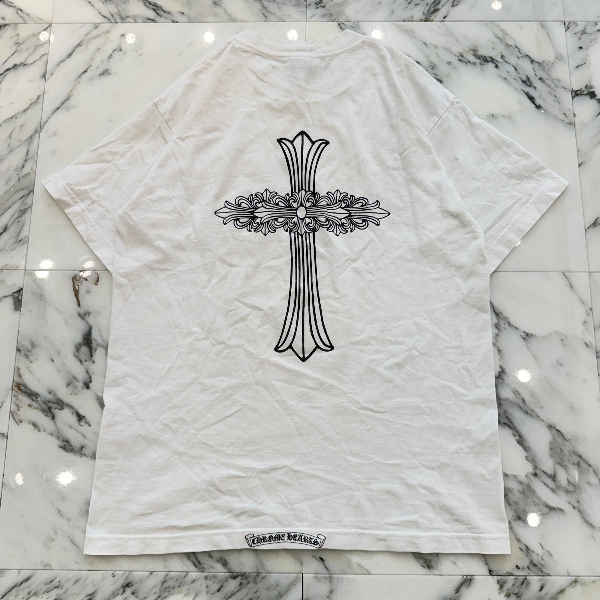 CHROME HEARTS Back Floral Cross Neck Logo Tee Size L クロムハーツ バックフローラルクロス ネックロゴTシャツ サイズL