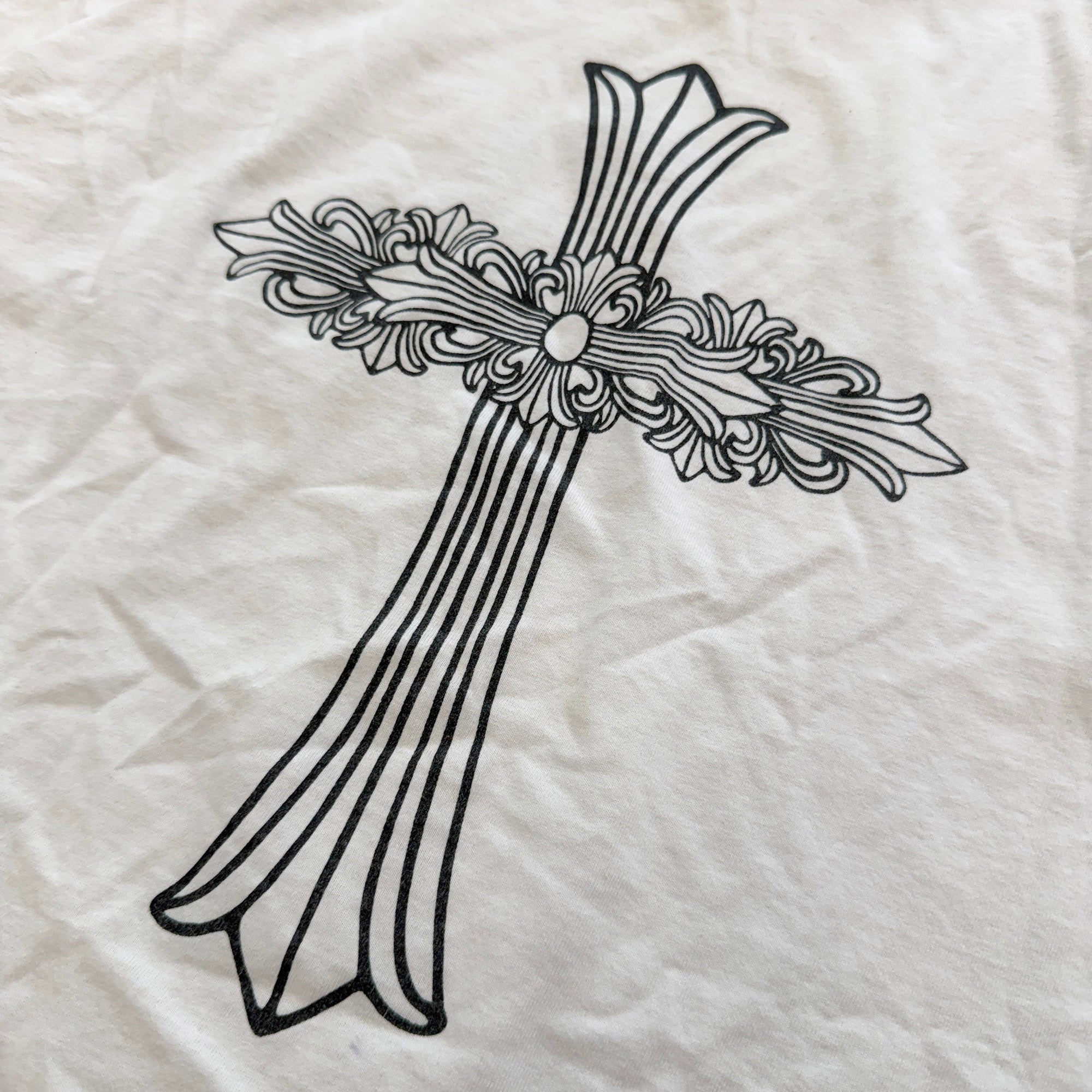 CHROME HEARTS Back Floral Cross Neck Logo Tee Size L クロムハーツ バックフローラルクロス ネックロゴTシャツ サイズL