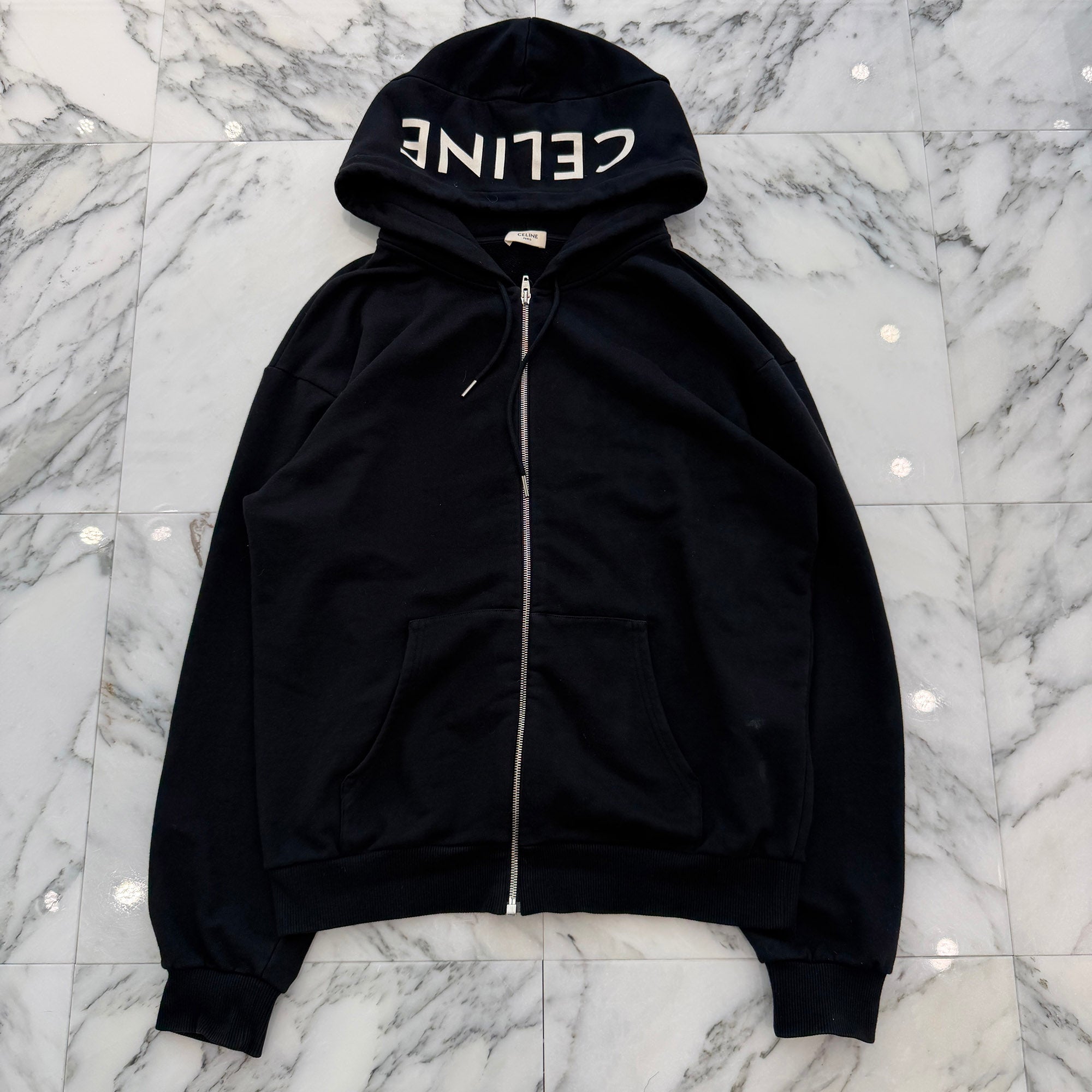 CELINE 2021SS Hood Logo Print Zip Up Hoodie 2Y497052H Size M セリーヌ フードロゴプリント ジップアップフーディ サイズM