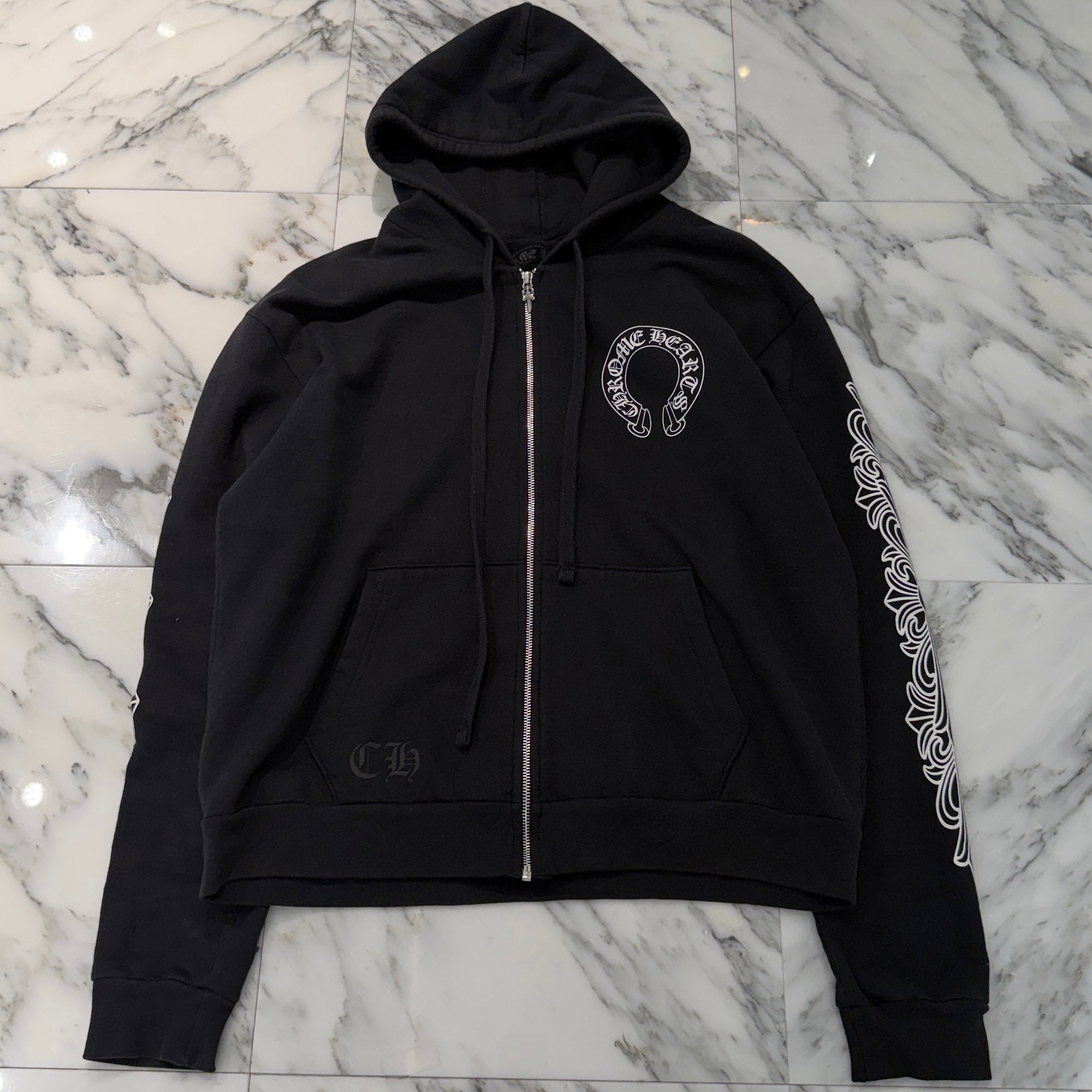 CHROME HEARTS Floral Cross Horseshoe Zip Up Hoodie Size S クロムハーツ フローラルクロス ホースシュー ジップアップフーディ サイズS