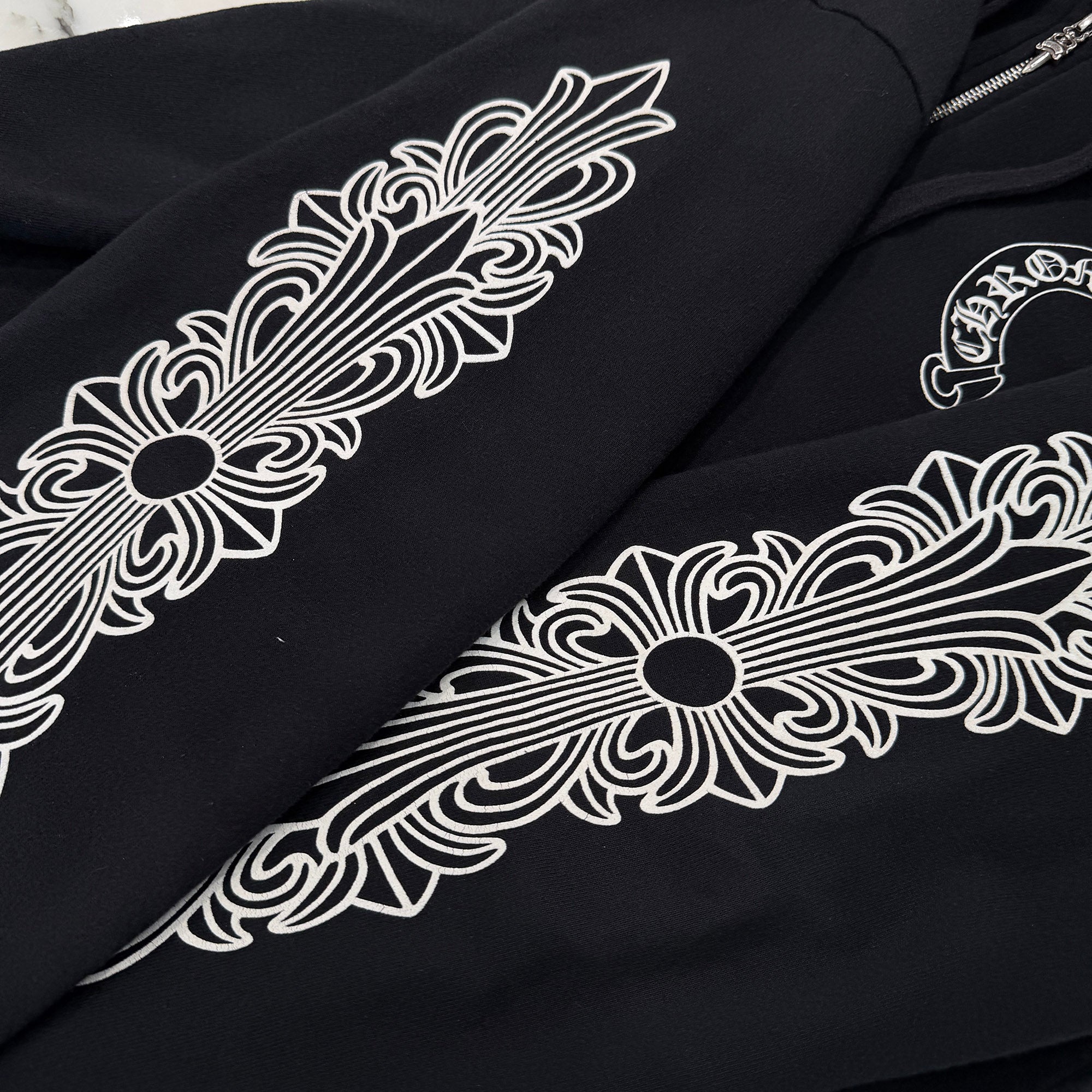 CHROME HEARTS Floral Cross Horseshoe Zip Up Hoodie Size S クロムハーツ フローラルクロス ホースシュー ジップアップフーディ サイズS