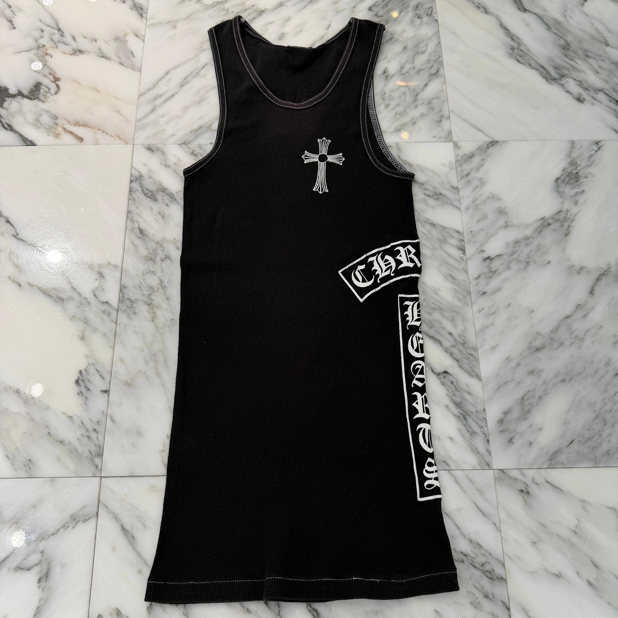 CHROME HEARTS Vertical Side Logo Cross Print Tank Top クロムハーツ ヴァーティカル サイドロゴ クロスプリント タンクトップ