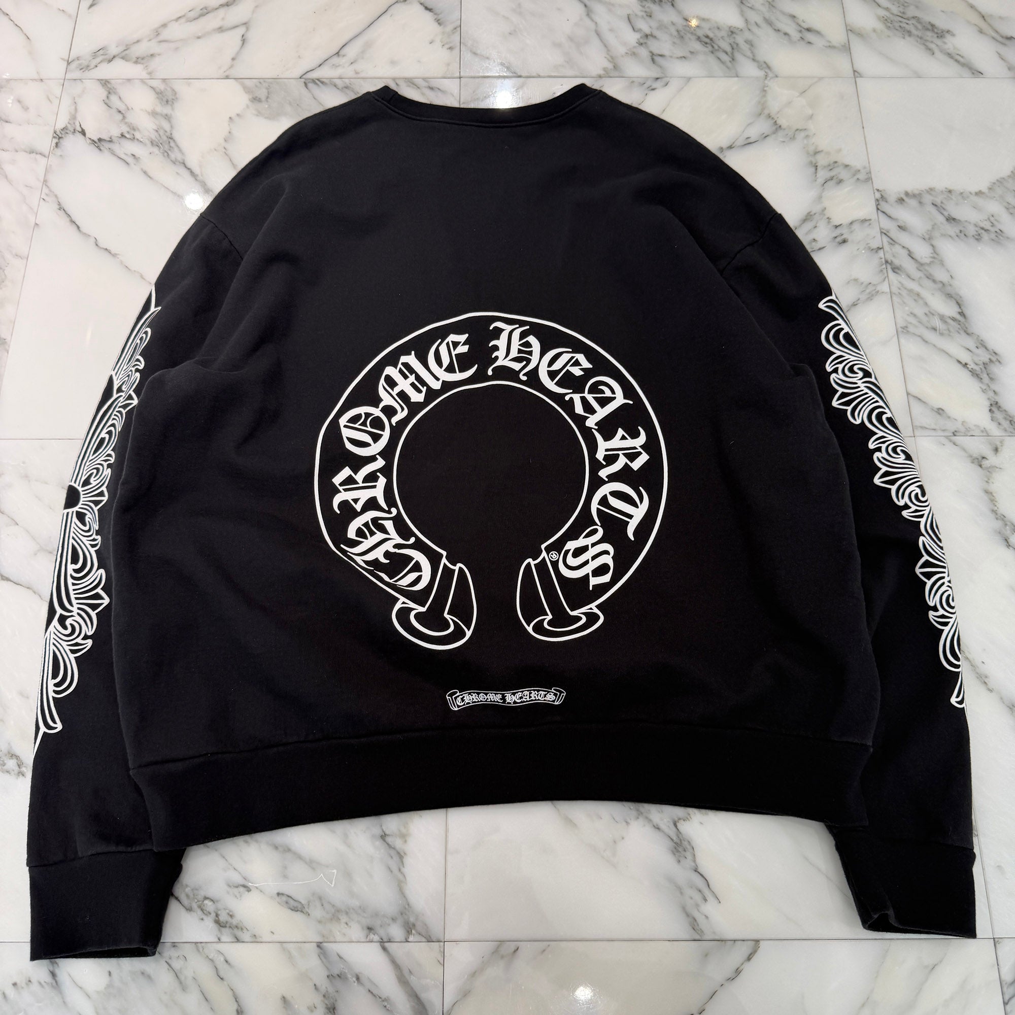 CHROME HEARTS Floral Cross Horseshoe Crewneck Sweat Shirts Size M クロムハーツ フローラルクロス ホースシュー クルーネック スウェットシャツ サイズM