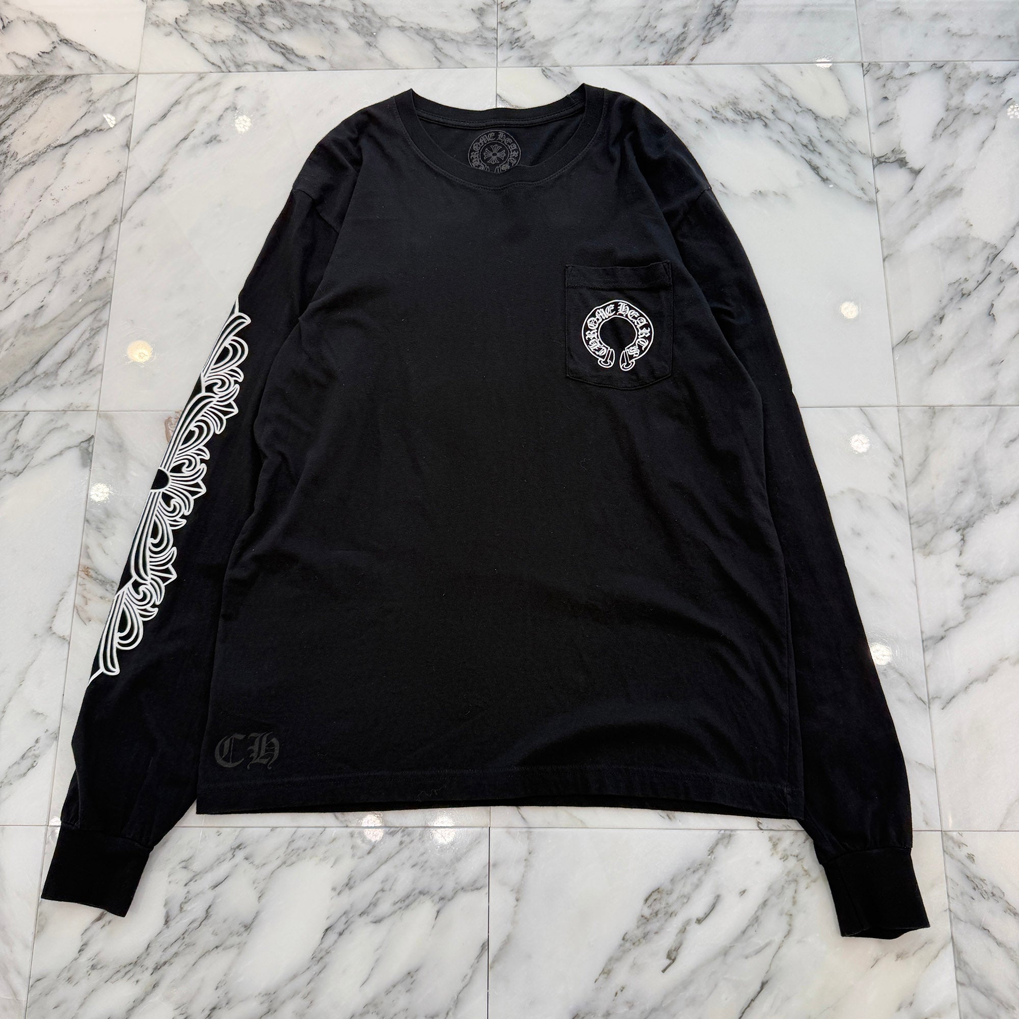 CHROME HEARTS Floral Cross Horseshoe Long Sleeve Tee Size L クロムハーツ フローラルクロス ホースシュー ロングスリーブ Tシャツ サイズL