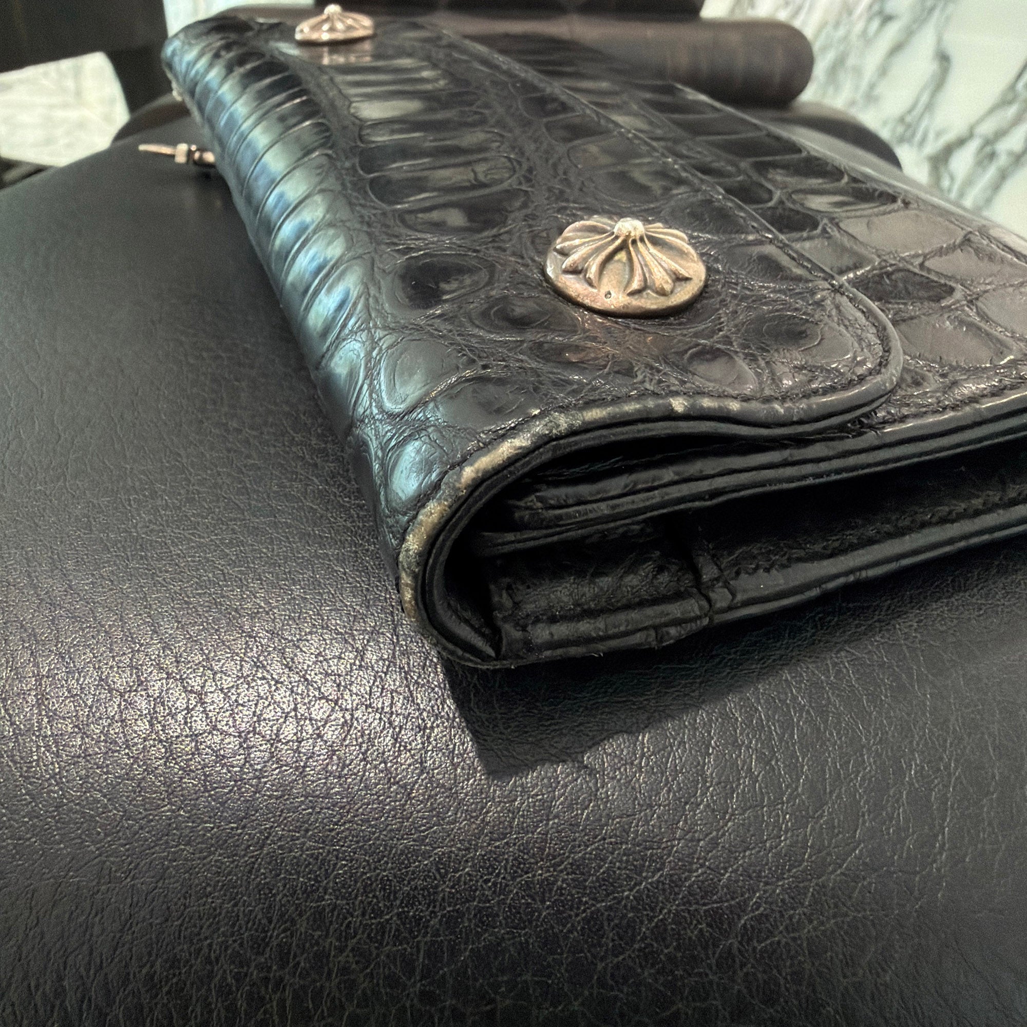 CHROME HEARTS Alligator Leather Wave Cross Ball Wallet クロム