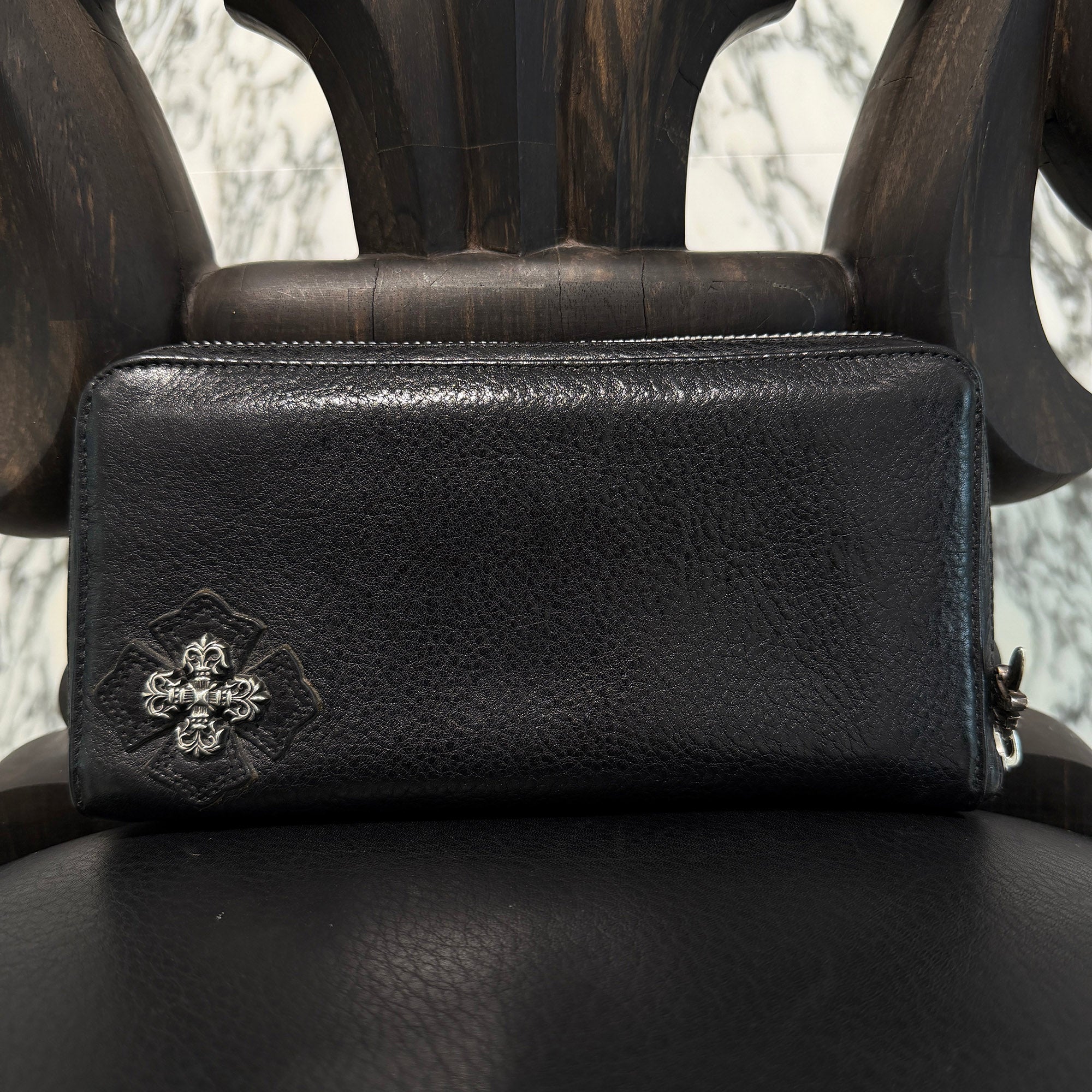 CHROME HEARTS Filigree Plus Leather Patch Round Zip Wallet クロムハーツ フィリグリープラス レザーパッチ ウォレット