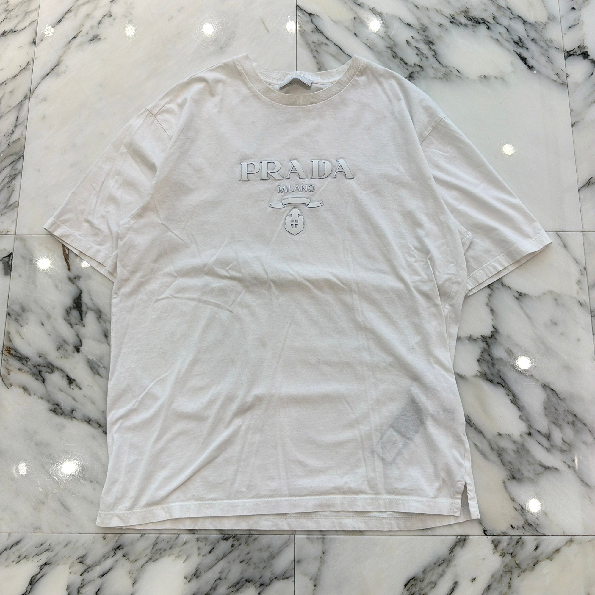 PRADA 2022SS Embossed Logo Crew Neck Cotton Tee UJN815 S221 1052 Size M プラダ エンボスロゴ クルーネック コットン Tシャツ サイズM