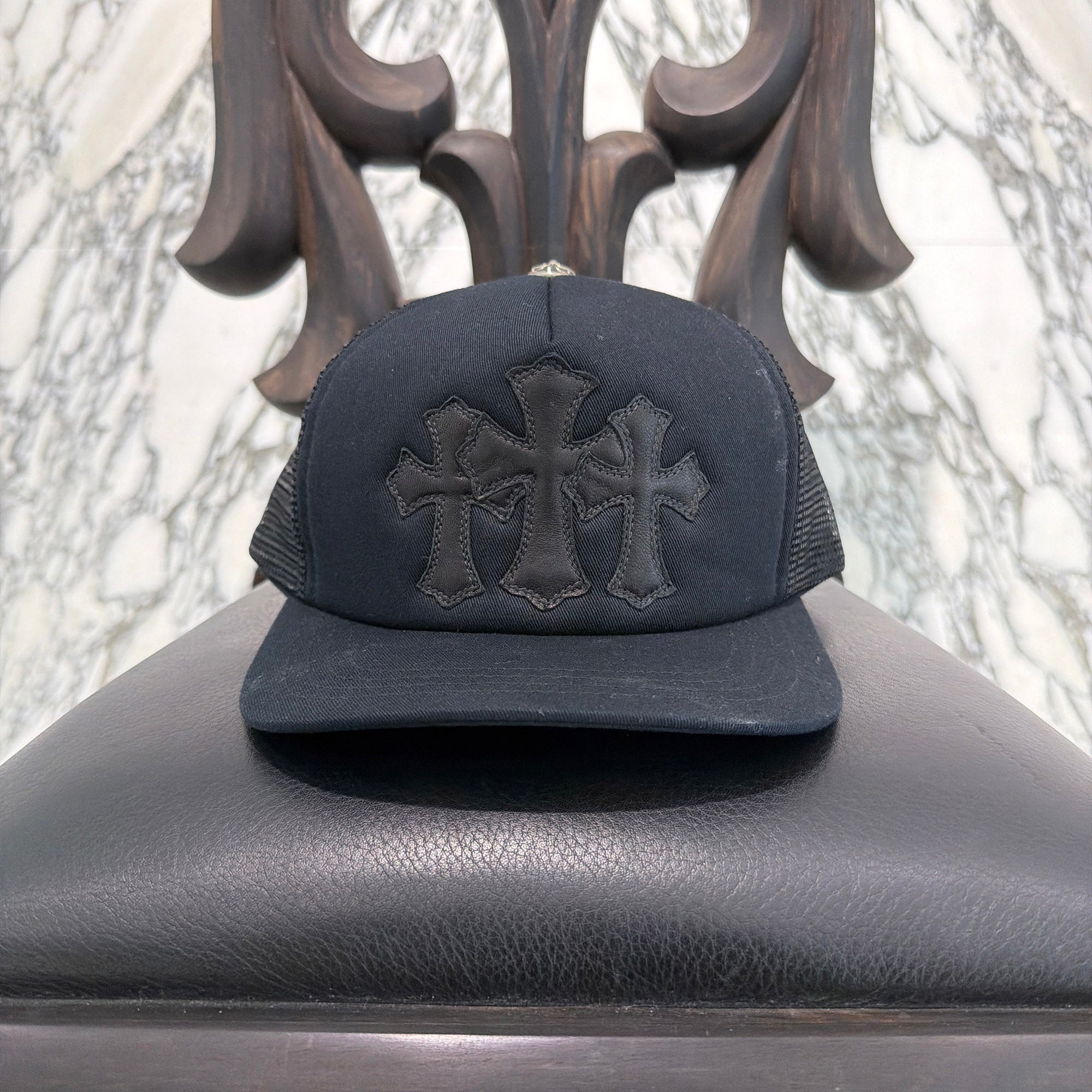 CHROME HEARTS Triple Cross Leather Patch Trucker Cap ONE SIZE (51-61) クロムハーツ トリプルクロス レザーパッチ トラッカーキャップ サイズONE SIZE (51-61)