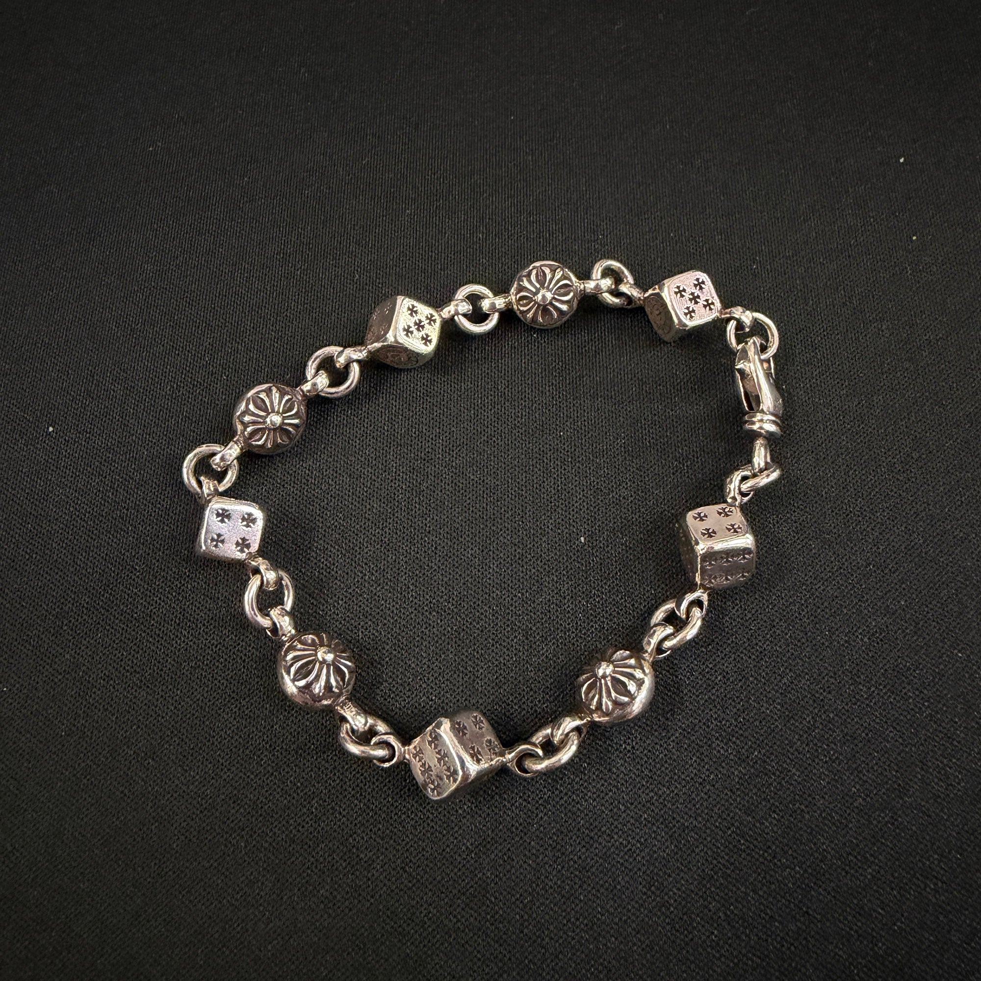 CHROME HEARTS DICE Cross Ball Silver Bracelet Size 9 LINK クロム