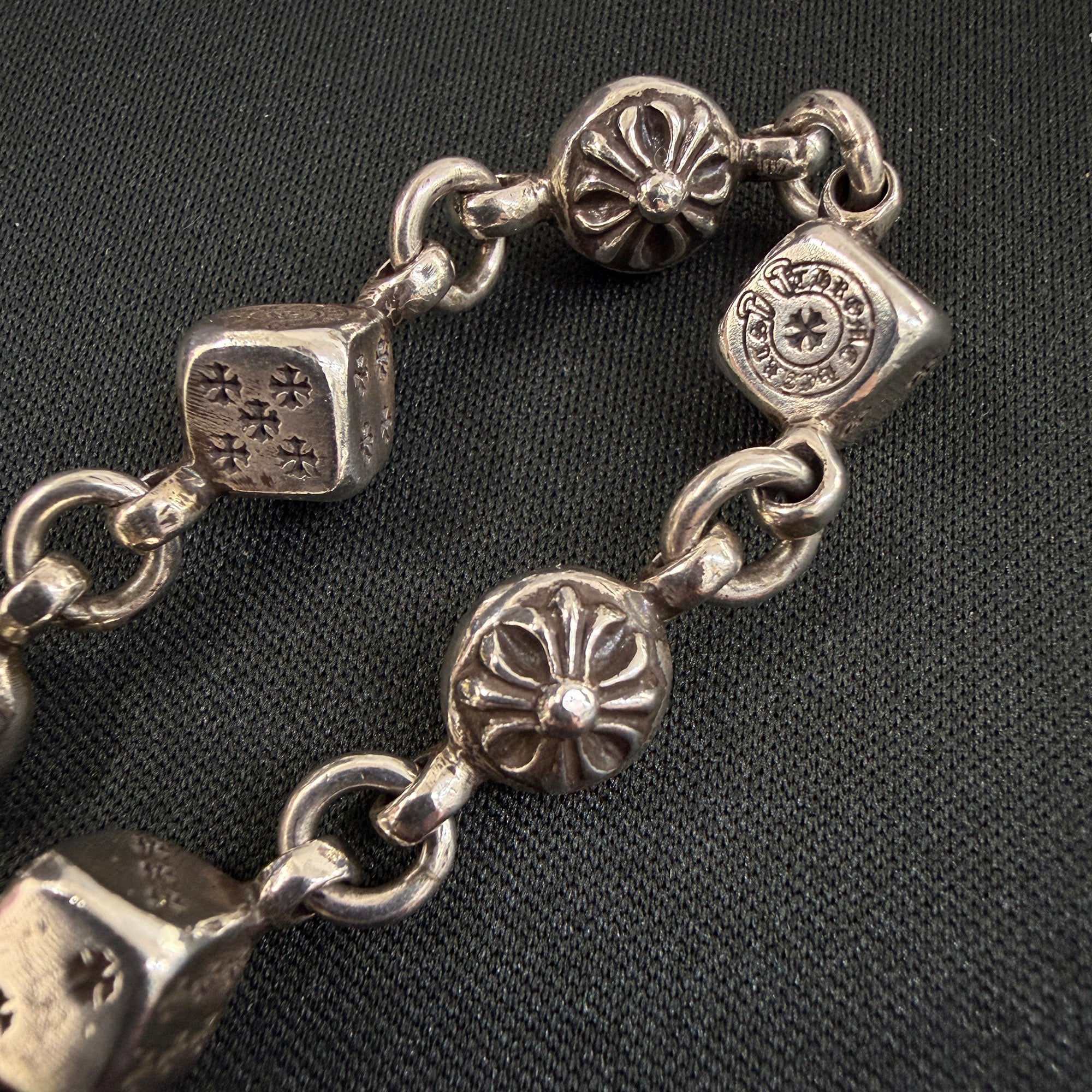CHROME HEARTS DICE Cross Ball Silver Bracelet Size 9 LINK クロムハーツ ダイス クロスボール シルバー ブレスレット サイズ9リンク