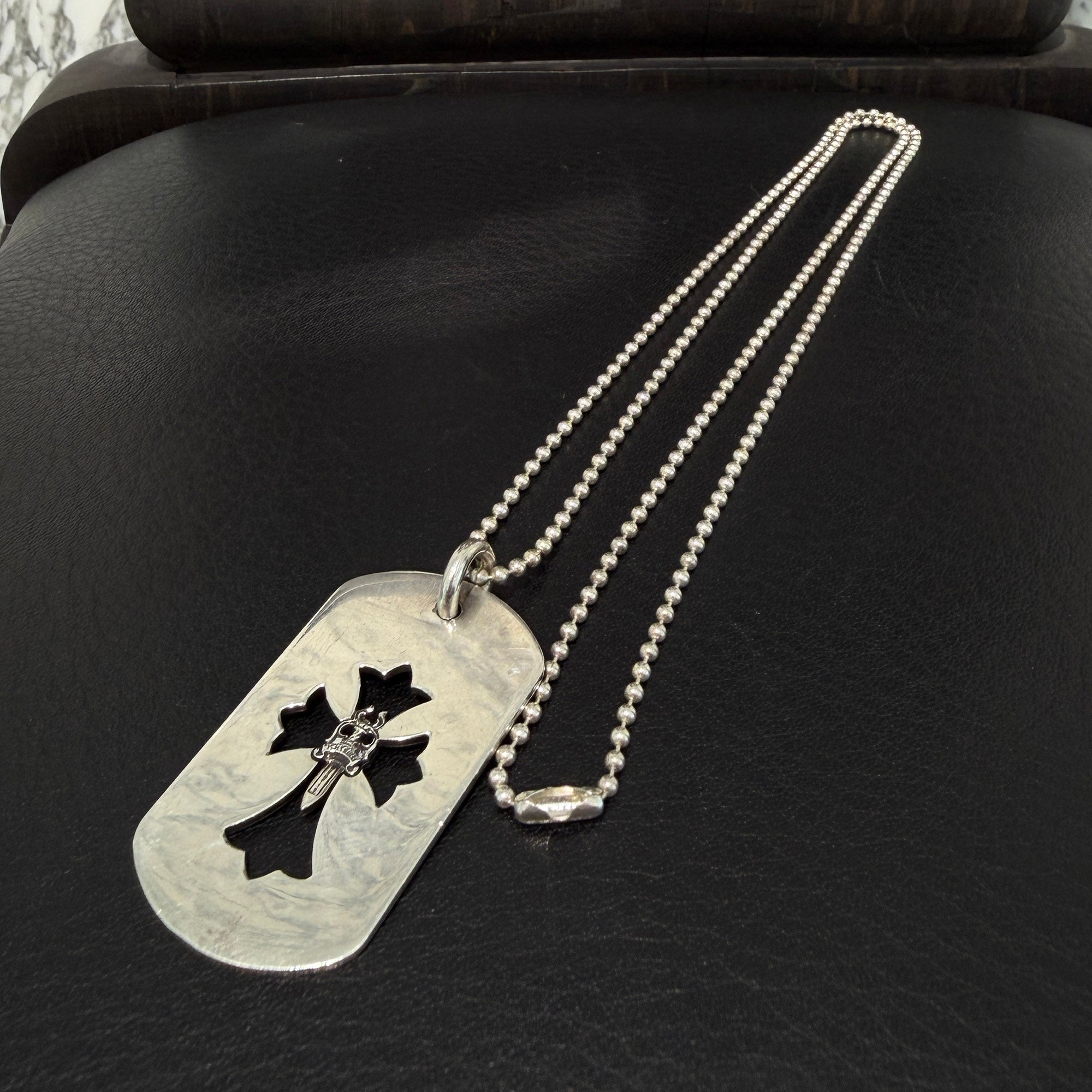 CHROME HEARTS Cut Out Cross Dagger Dock Tag Large Pendant Necklace