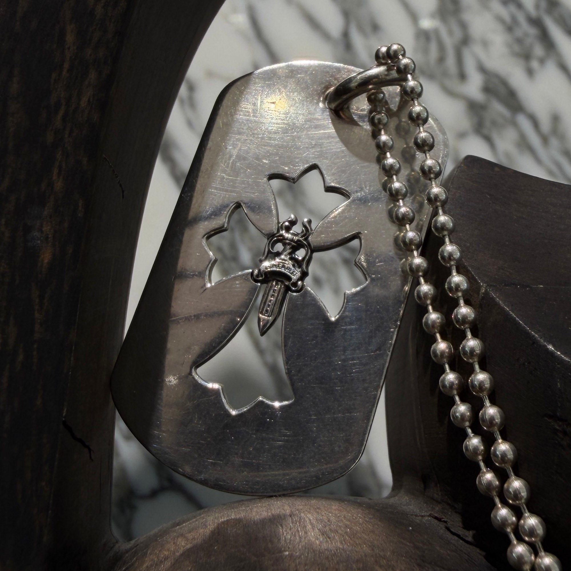 CHROME HEARTS Cut Out Cross Dagger Dock Tag Large Pendant Necklace