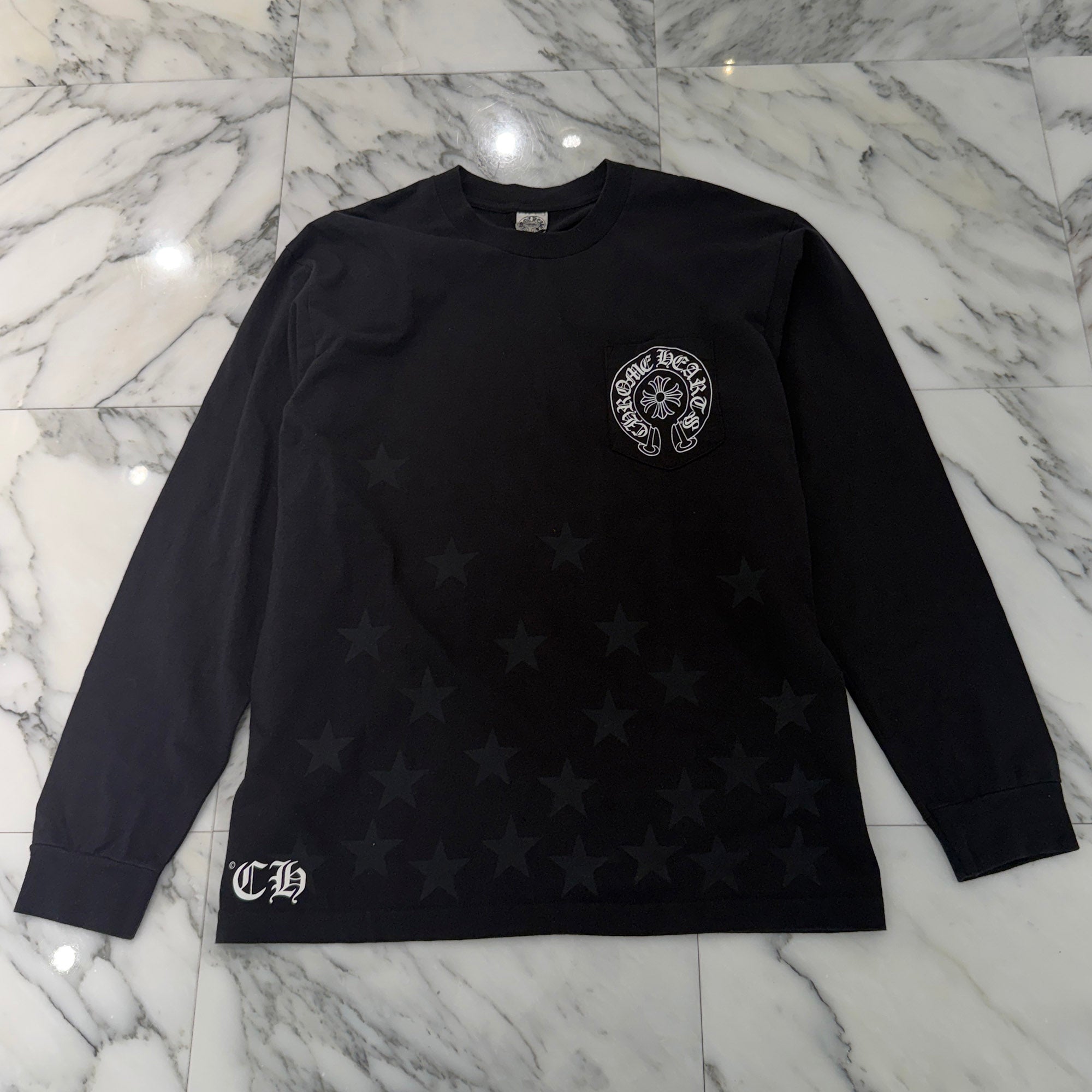 CHROME HEARTS Sleeve CH Plus Print Star Long Sleeve Tee Size L クロムハーツ スリーブ CHプラス プリント スターロングスリーブ Tシャツ サイズL