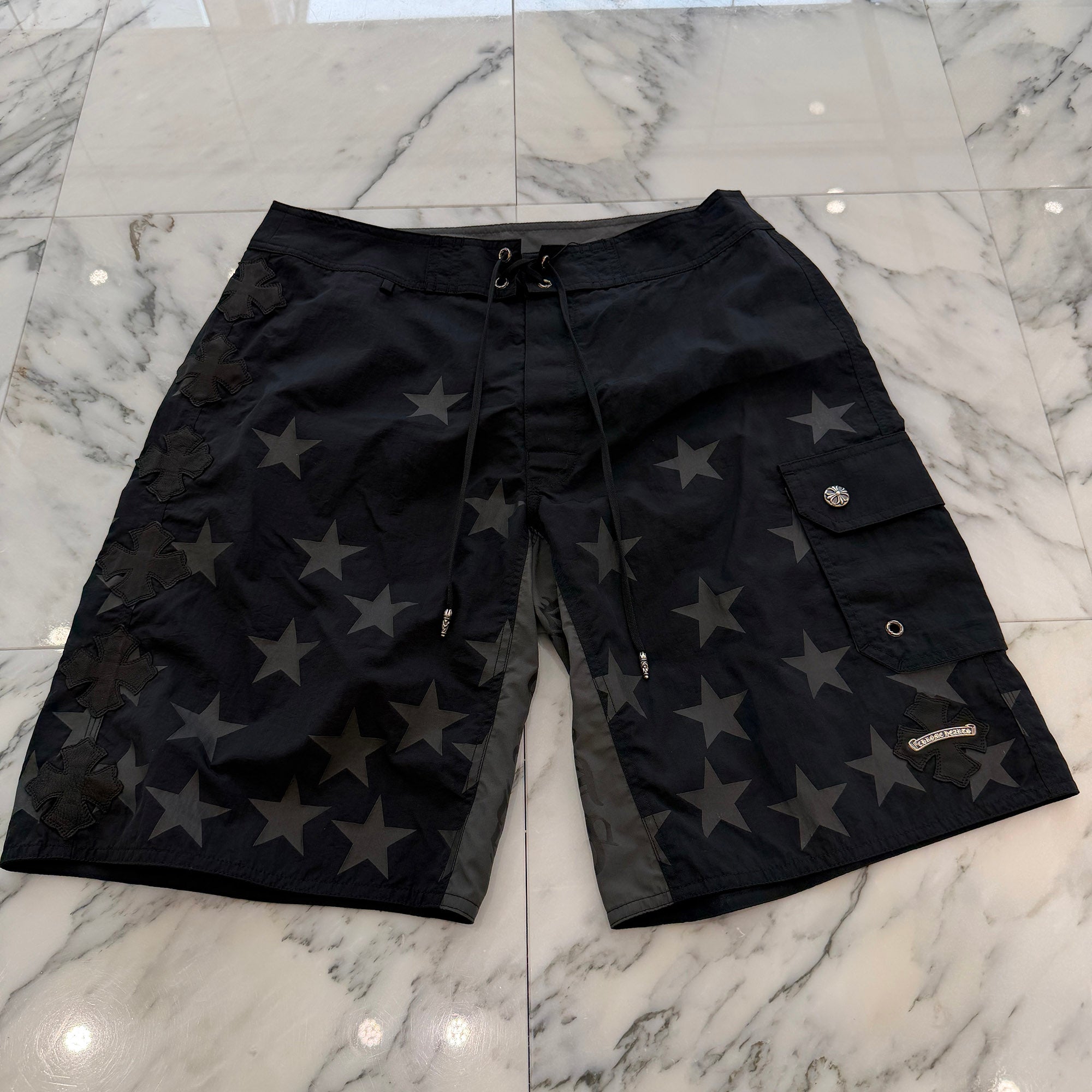 CHROME HEARTS 1 Cross Leather Patch Star Surf Short Pants Size 32 クロムハーツ 1 クロス レザーパッチ スターサーフショートパンツ サイズ32