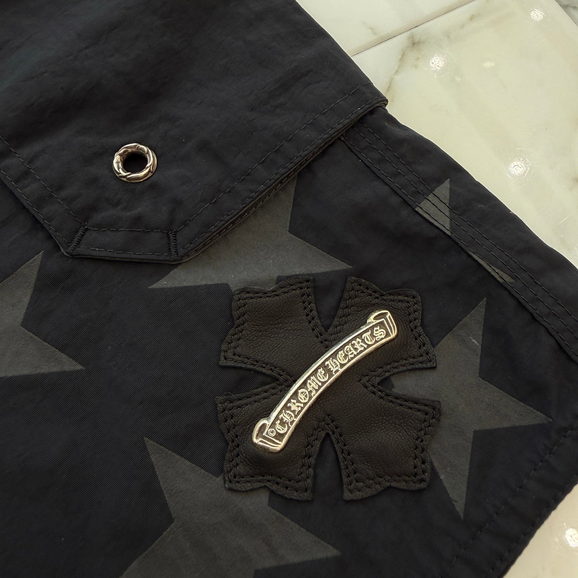 CHROME HEARTS 1 Cross Leather Patch Star Surf Short Pants Size 32 クロムハーツ 1 クロス レザーパッチ スターサーフショートパンツ サイズ32