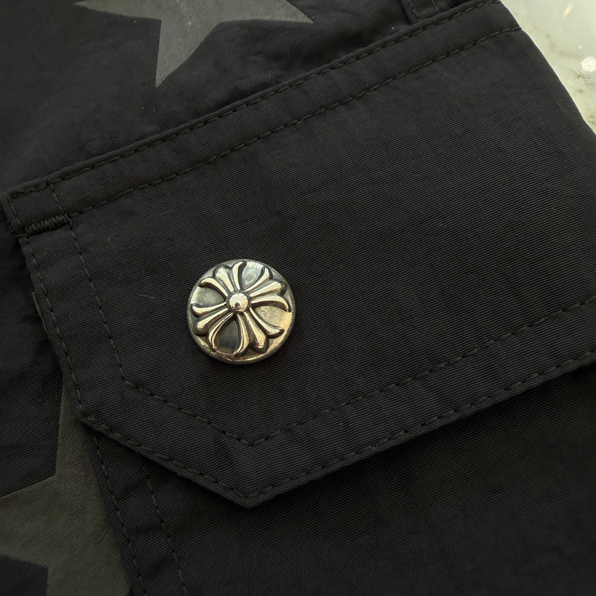 CHROME HEARTS 1 Cross Leather Patch Star Surf Short Pants Size 32 クロムハーツ 1 クロス レザーパッチ スターサーフショートパンツ サイズ32
