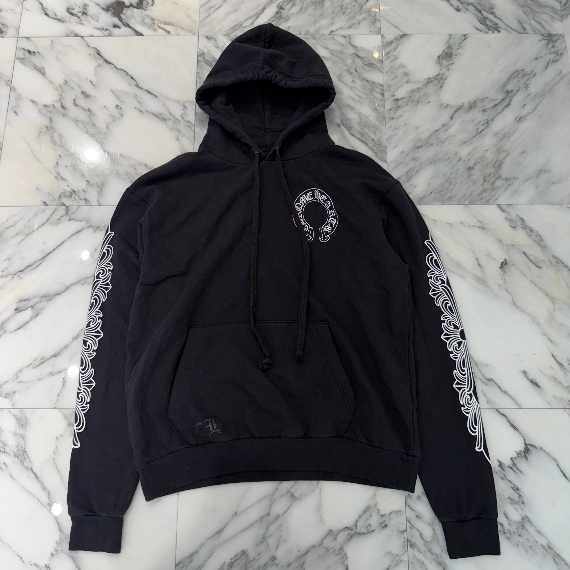 CHROME HEARTS Floral Cross Horseshoe Pullover Hoodie Size S クロムハーツ フローラルクロス ホースシュー プルオーバーフーディ サイズS