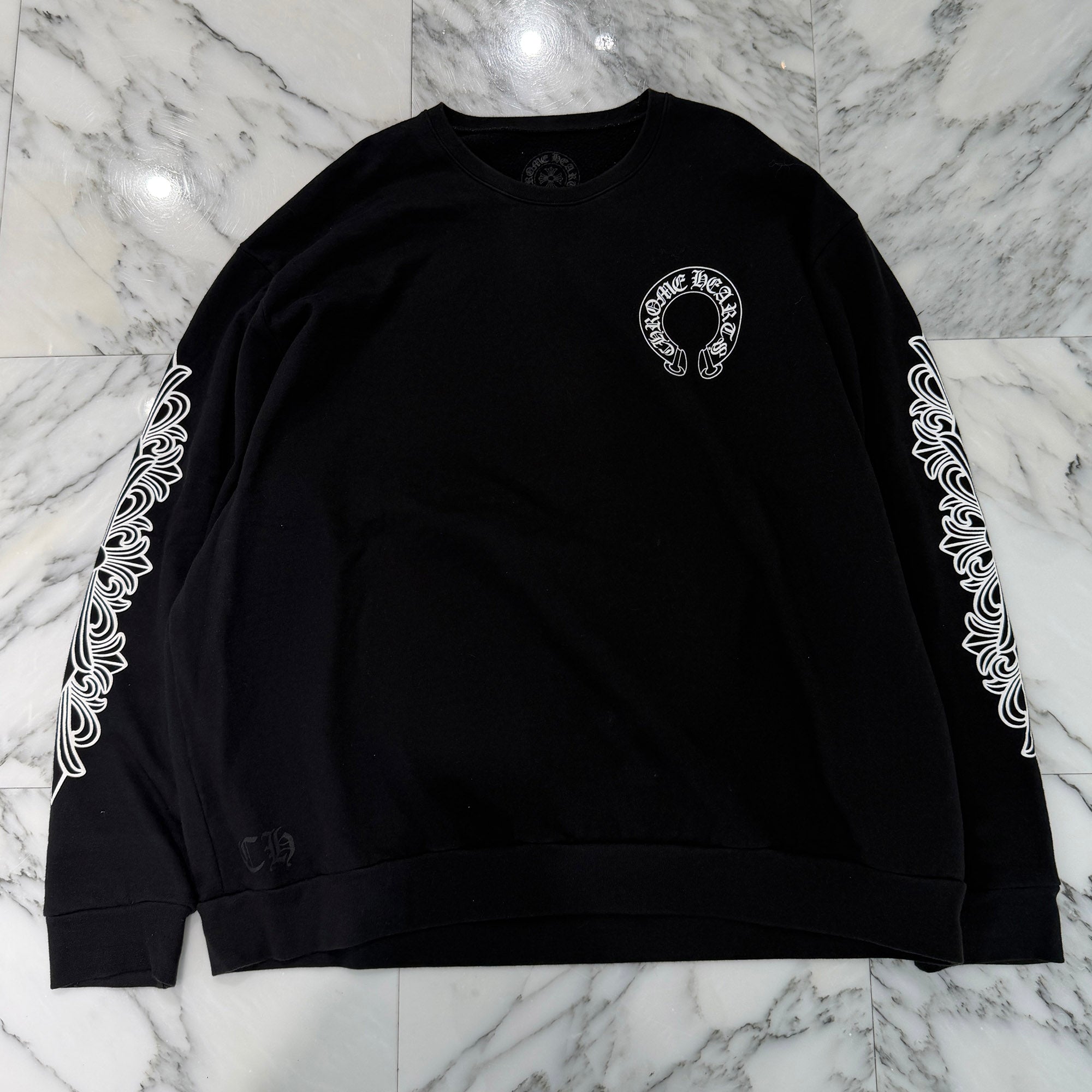CHROME HEARTS Floral Cross Horseshoe Crewneck Sweat Shirts Size XXL クロムハーツ フローラルクロス ホースシュー クルーネック スウェットシャツ サイズXXL