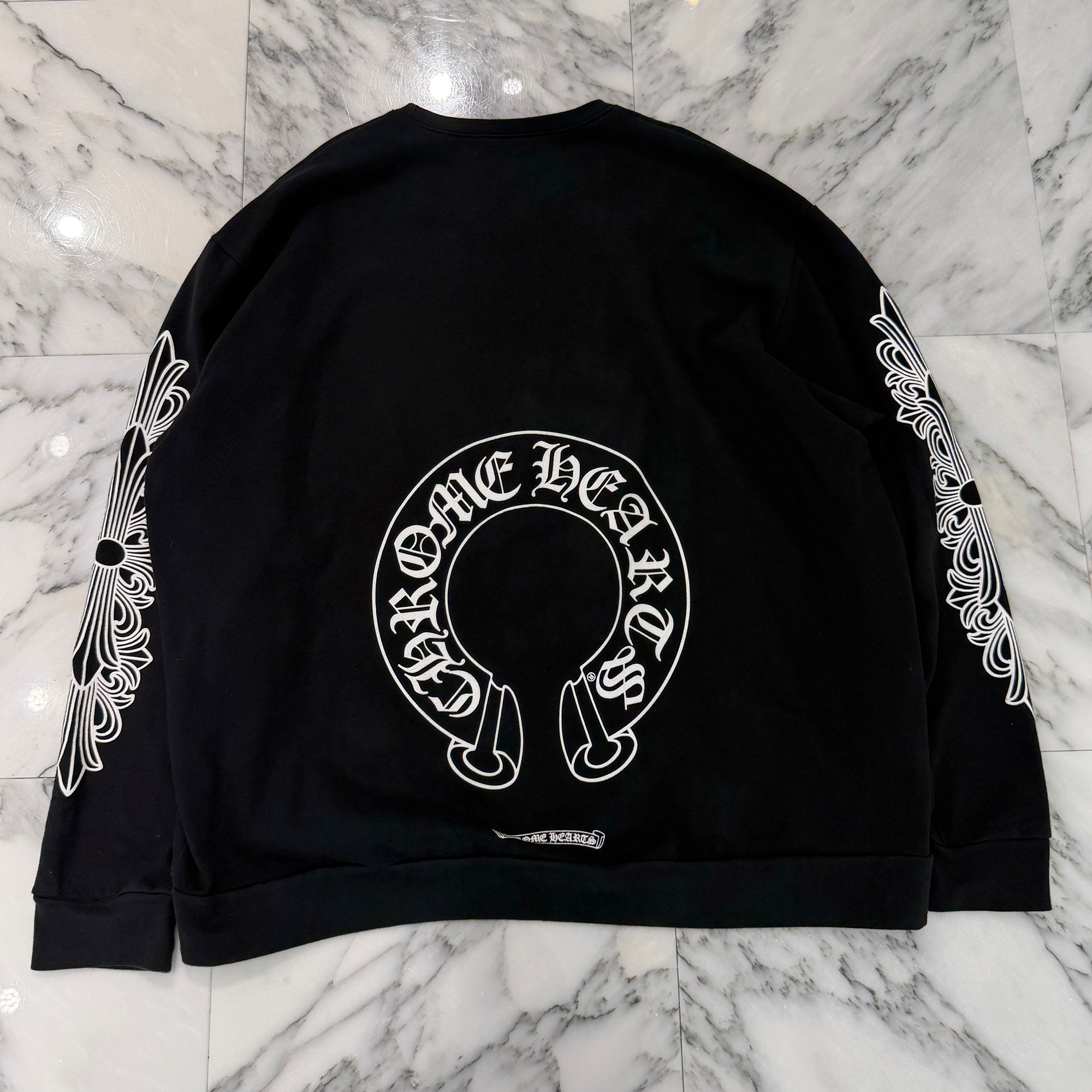 CHROME HEARTS Floral Cross Horseshoe Crewneck Sweat Shirts Size XXL クロムハーツ フローラルクロス ホースシュー クルーネック スウェットシャツ サイズXXL