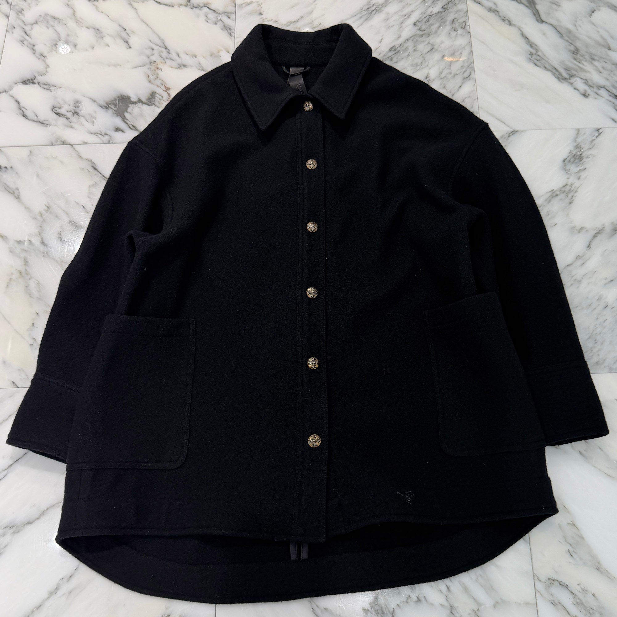 CHROME HEARTS Y NOT Lucky Leather Patch Cross Ball Wool Jacket Size M クロムハーツ ワイノット ラッキーレザーパッチ クロスボール ウールジャケット サイズM