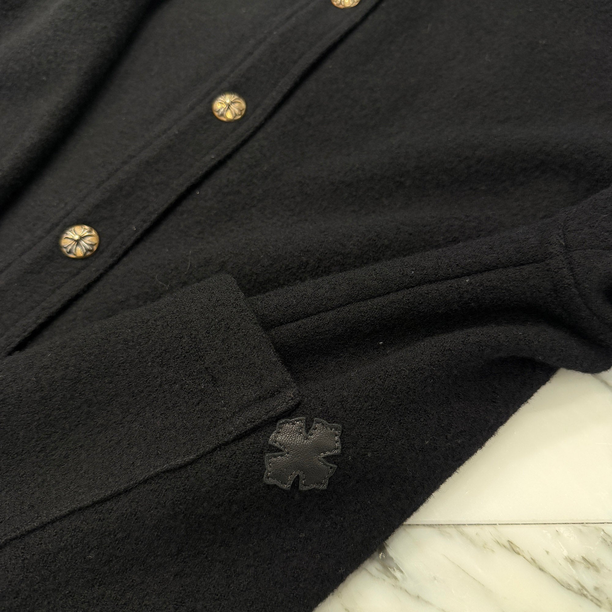 CHROME HEARTS Y NOT Lucky Leather Patch Cross Ball Wool Jacket Size M クロムハーツ ワイノット ラッキーレザーパッチ クロスボール ウールジャケット サイズM