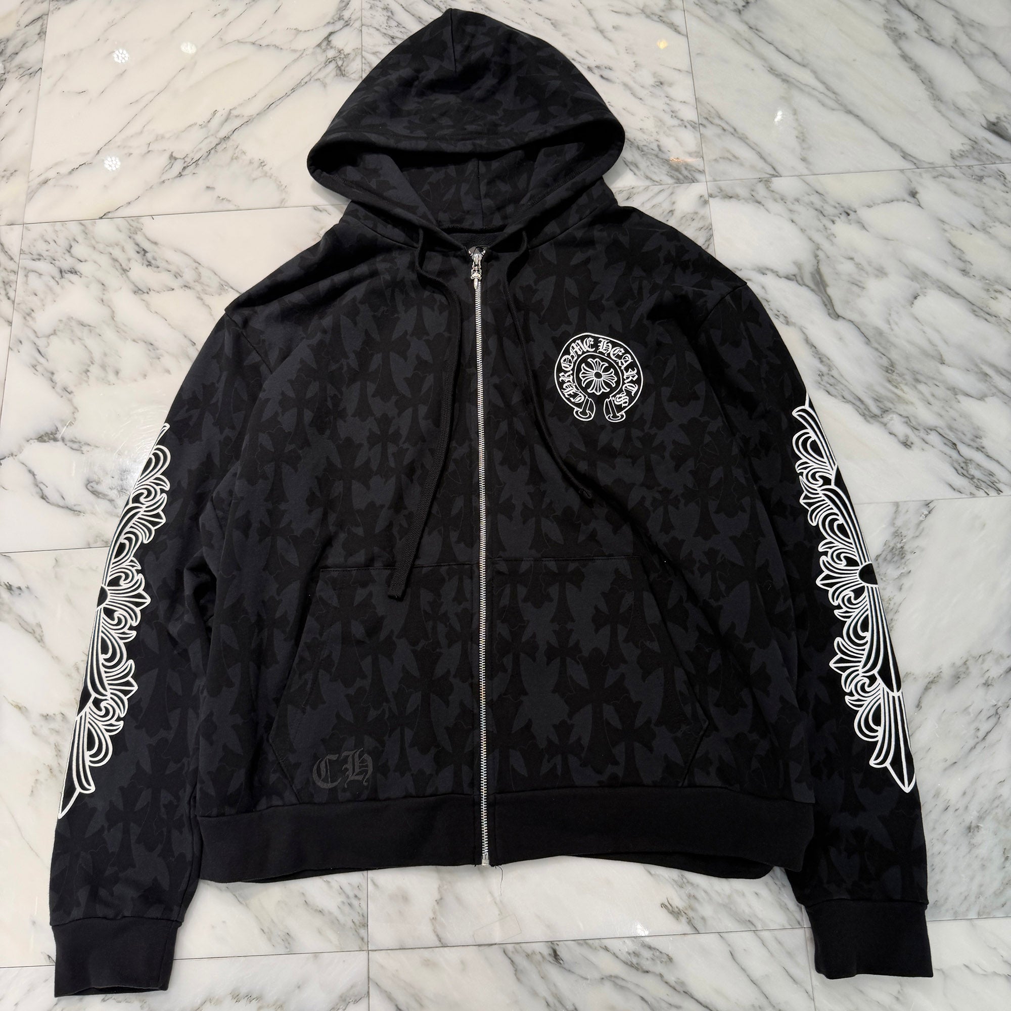 最終クロムハーツ CHROME HEARTS 2024SS Graveyard Cemetery Cross Zip Up Hoodie Size