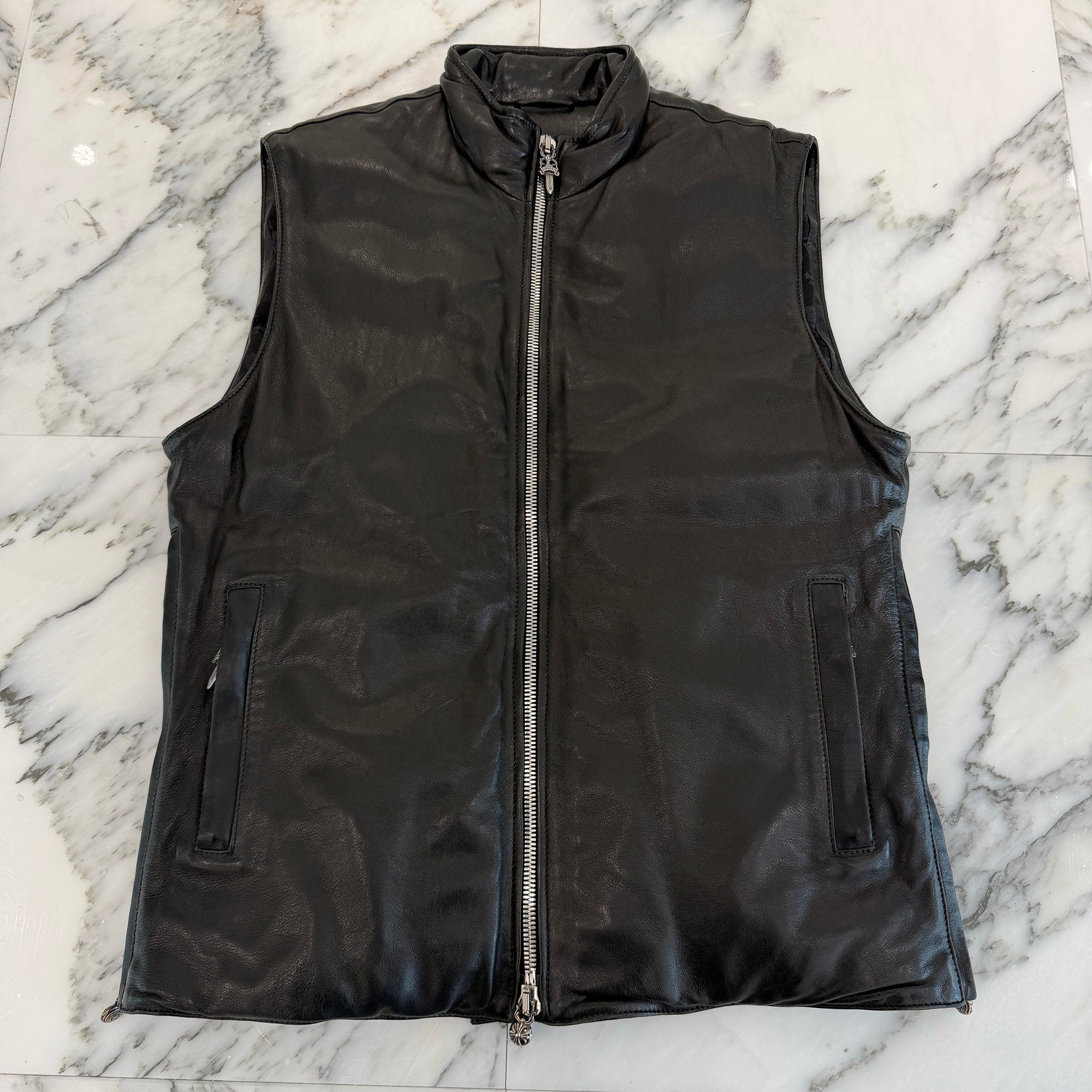 CHROME HEARTS PERFECT Side Zip Leather Down Vest Size M クロムハーツ パーフェクト サイドジップ レザーダウンベスト サイズM