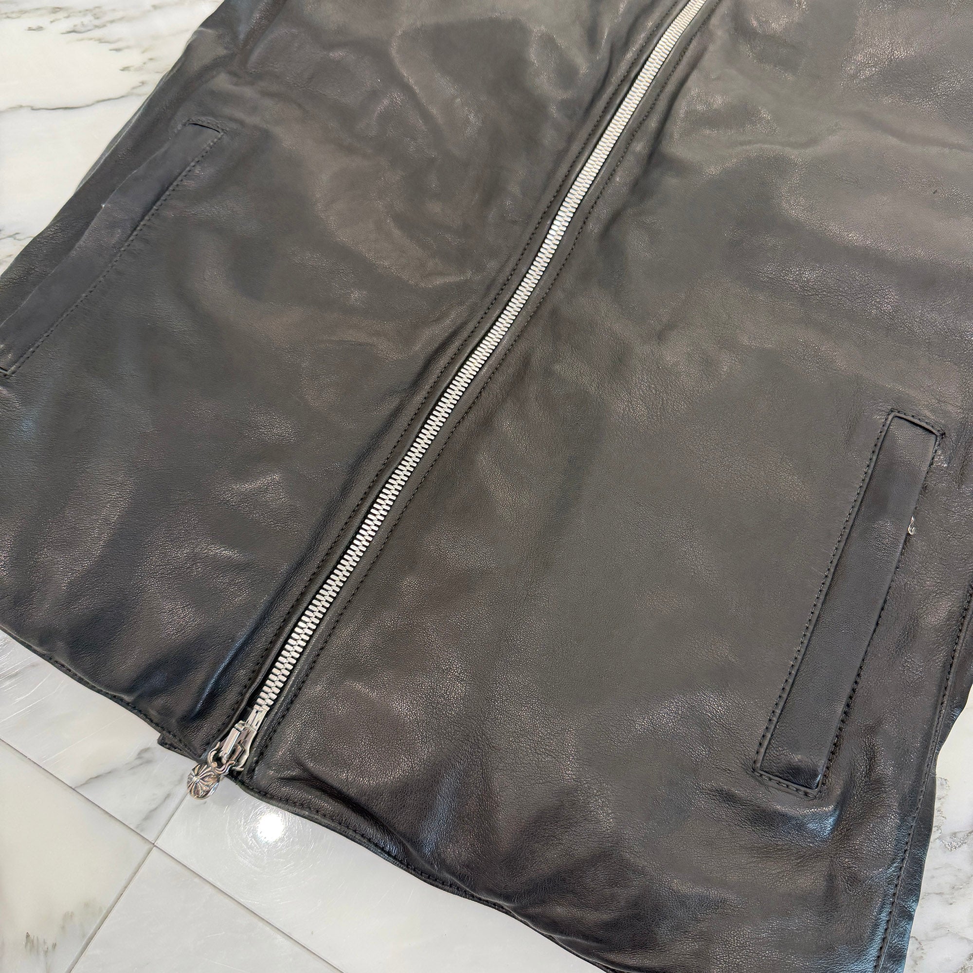 CHROME HEARTS PERFECT Side Zip Leather Down Vest Size M クロムハーツ パーフェクト サイドジップ レザーダウンベスト サイズM