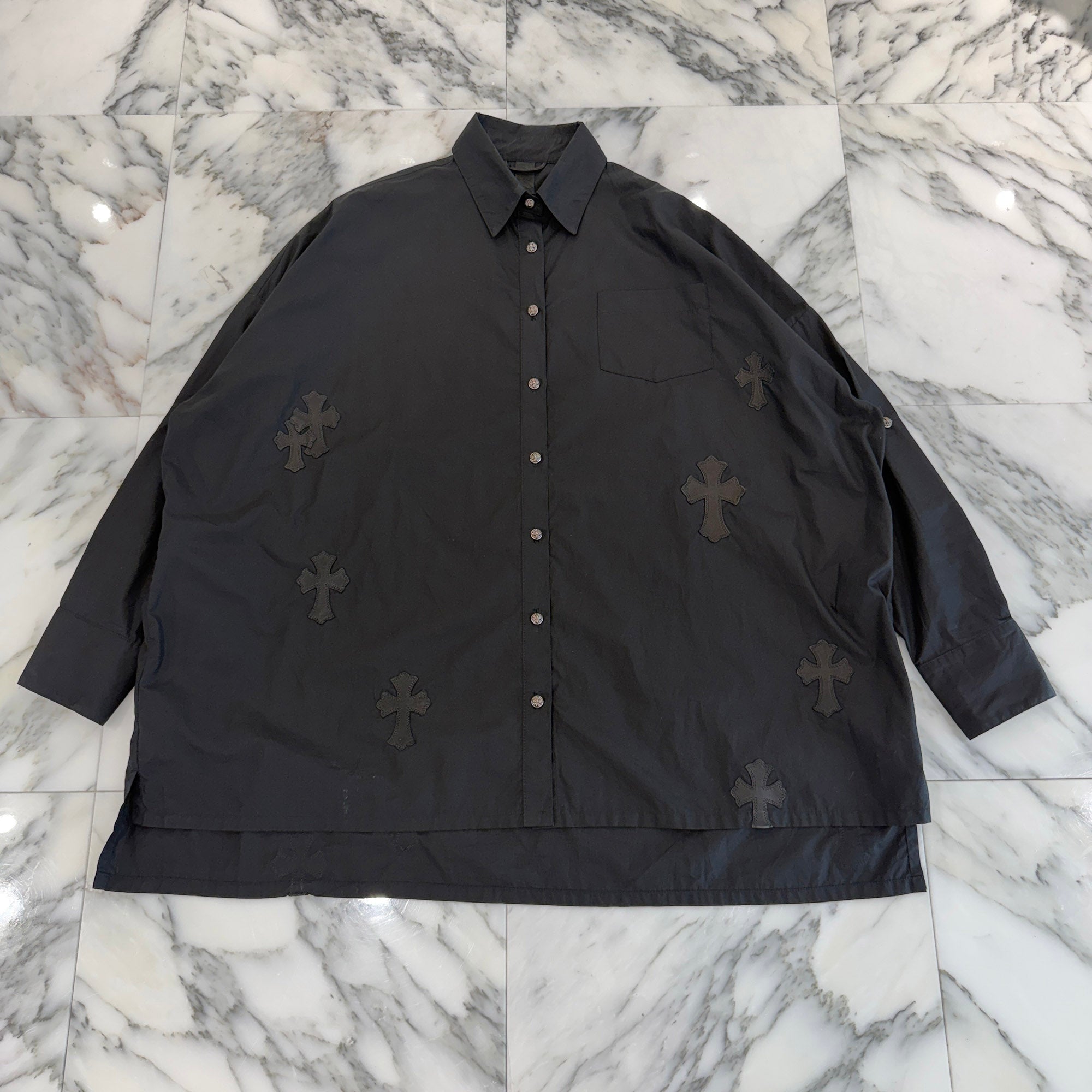 CHROME HEARTS YNOT Mahal Kita Cross Leather Patch Shirt Size M クロムハーツ ワイノット マハルキタ クロスレザーパッチ シャツ サイズM