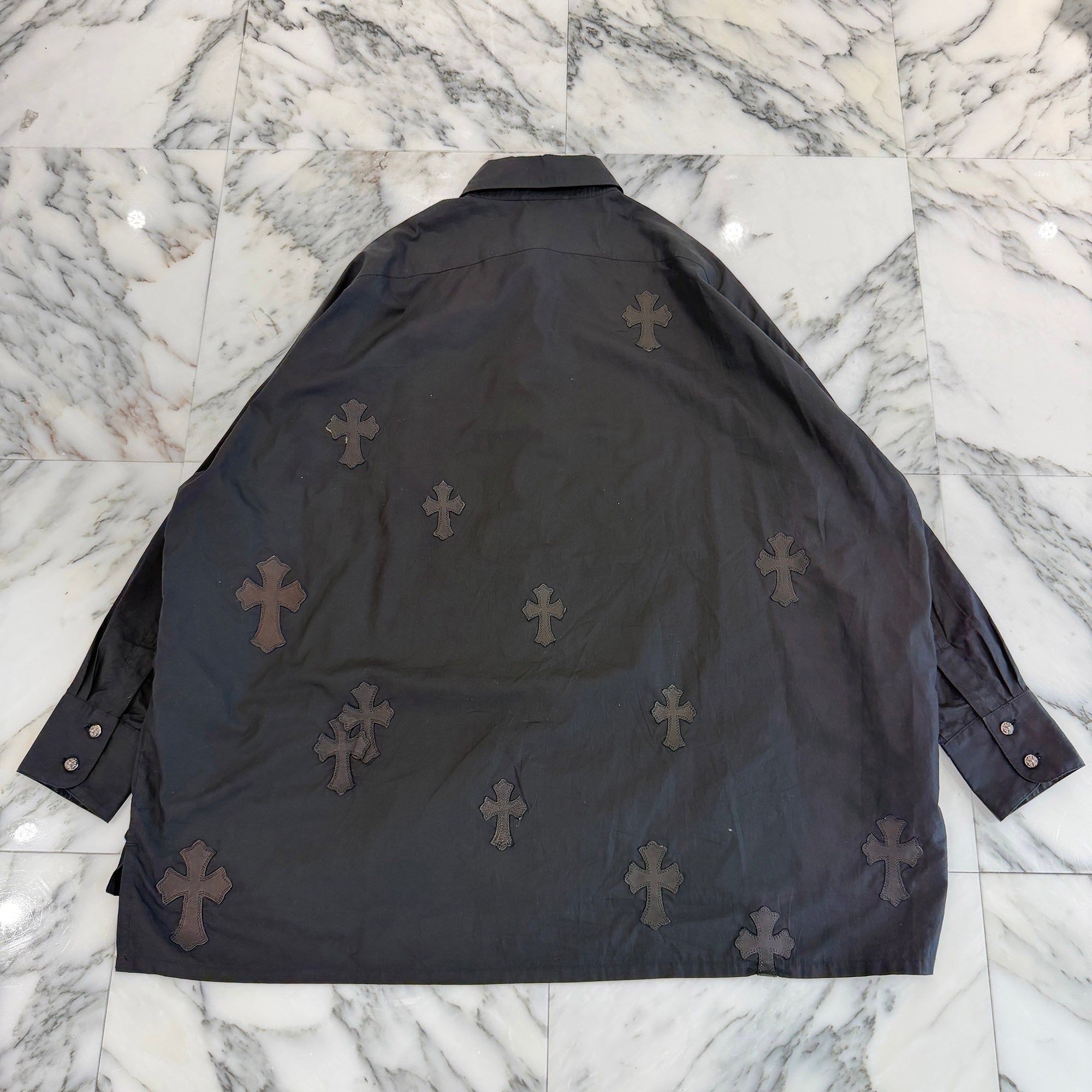 CHROME HEARTS YNOT Mahal Kita Cross Leather Patch Shirt Size M クロムハーツ ワイノット マハルキタ クロスレザーパッチ シャツ サイズM