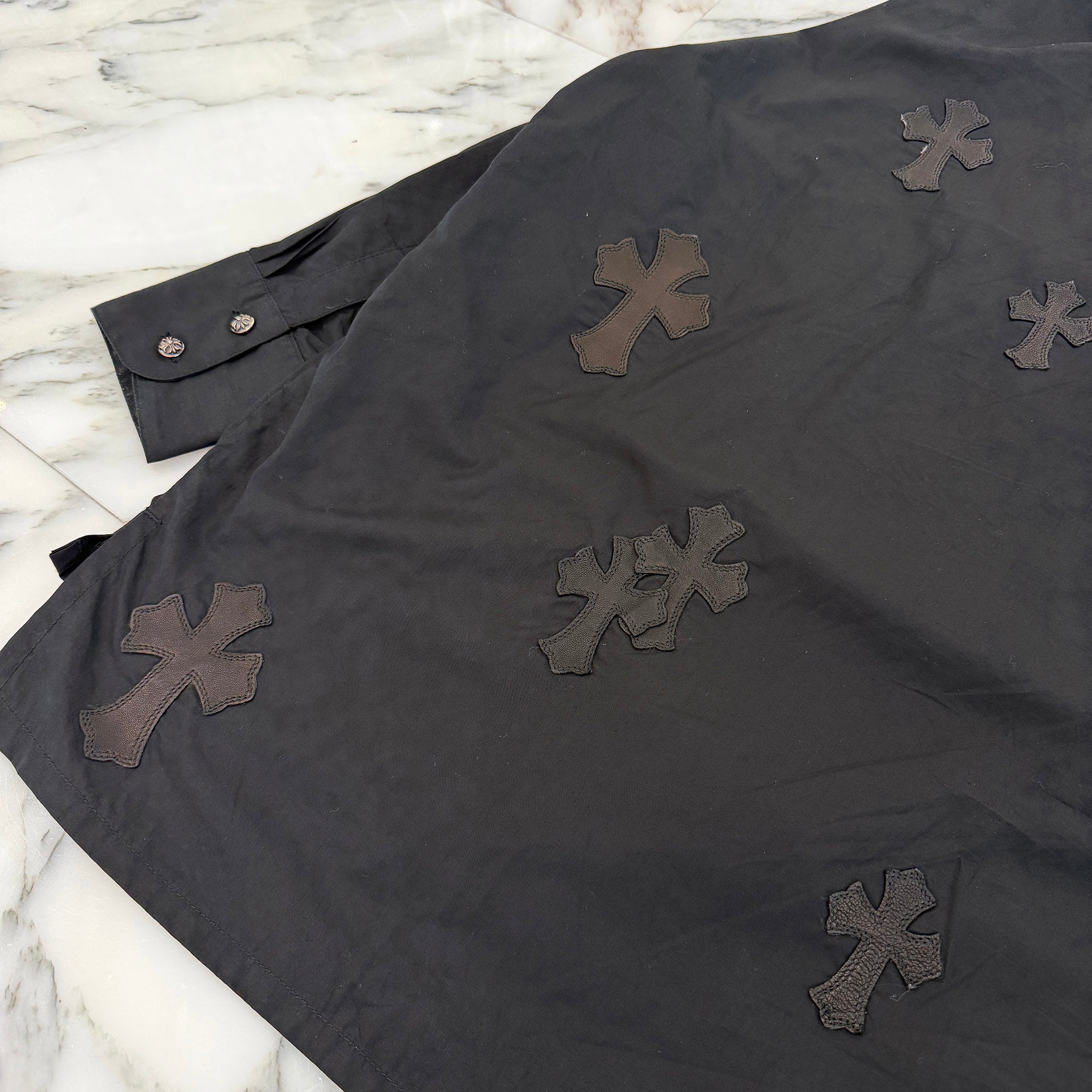 CHROME HEARTS YNOT Mahal Kita Cross Leather Patch Shirt Size M クロムハーツ ワイノット マハルキタ クロスレザーパッチ シャツ サイズM