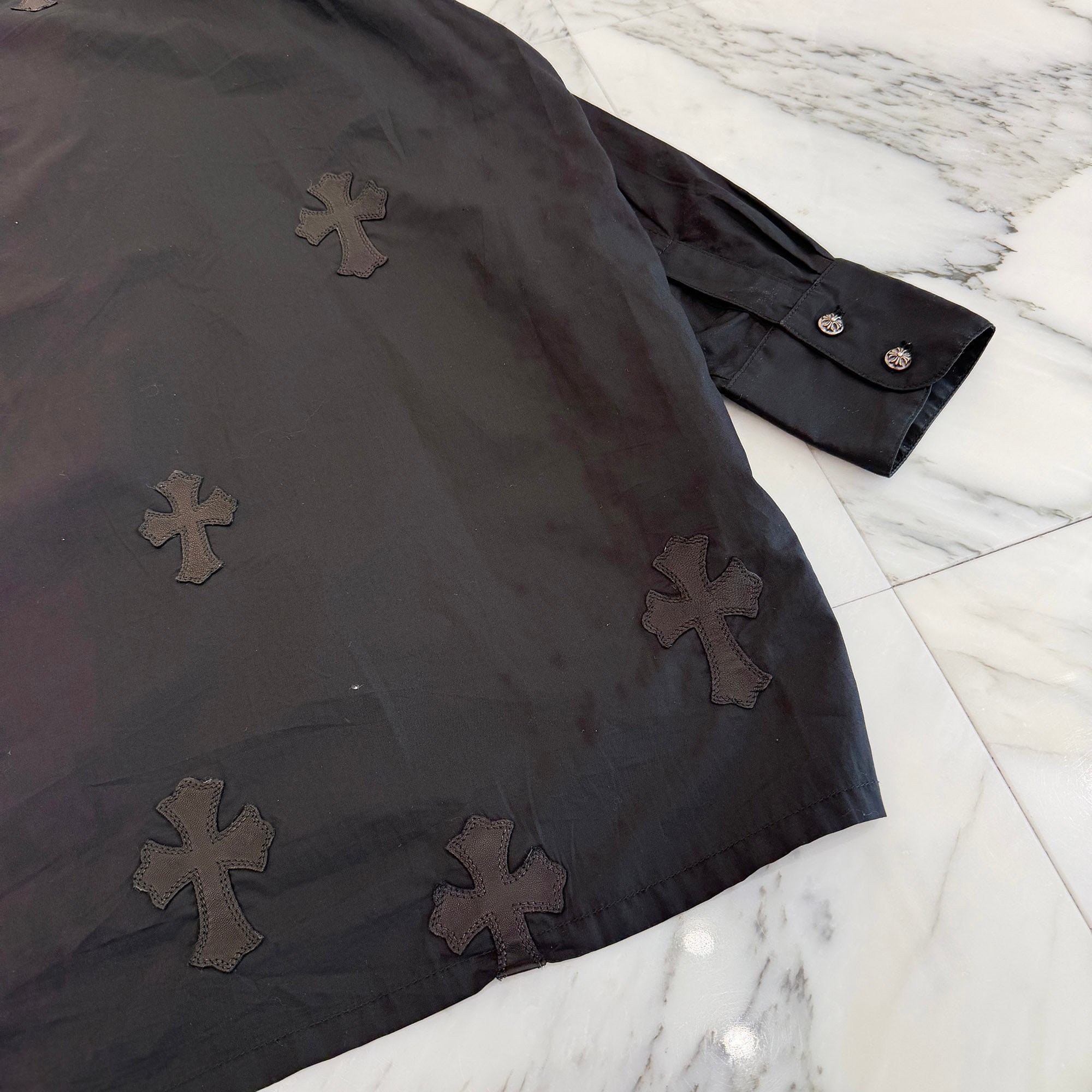 CHROME HEARTS YNOT Mahal Kita Cross Leather Patch Shirt Size M クロムハーツ ワイノット マハルキタ クロスレザーパッチ シャツ サイズM