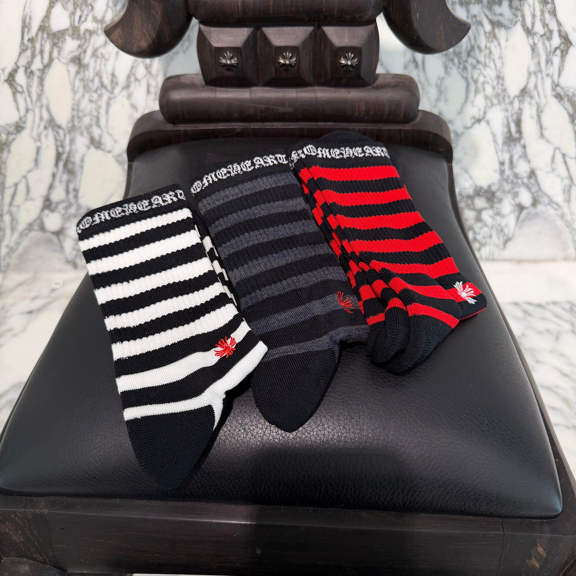 CHROME HEARTS CH Plus Border Socks x3 Size L(JP27-30) クロムハーツ