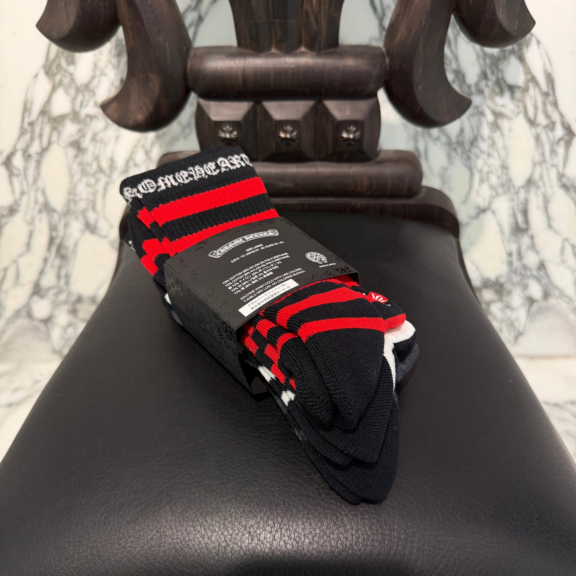 CHROME HEARTS CH Plus Border Socks x3 Size L(JP27-30) クロムハーツ