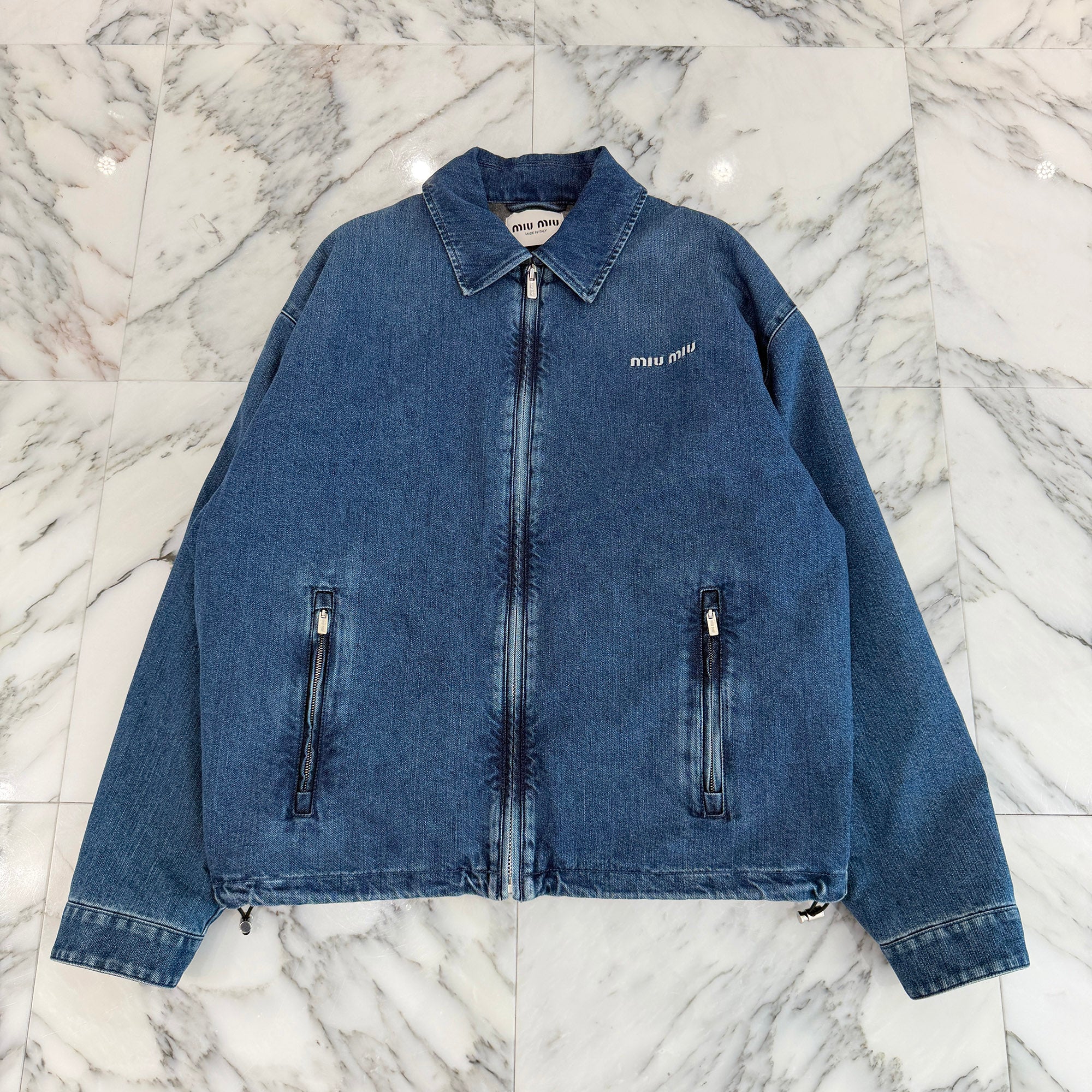 MIU MIU 2026SS Logo Embroidery Cashmere Denim Zip Up Jacket GWB272_17ON_F0008_S_OOO Size 36 ミュウミュウ ロゴ刺繡 カシミヤデニム ジップアップ ジャケット サイズ36