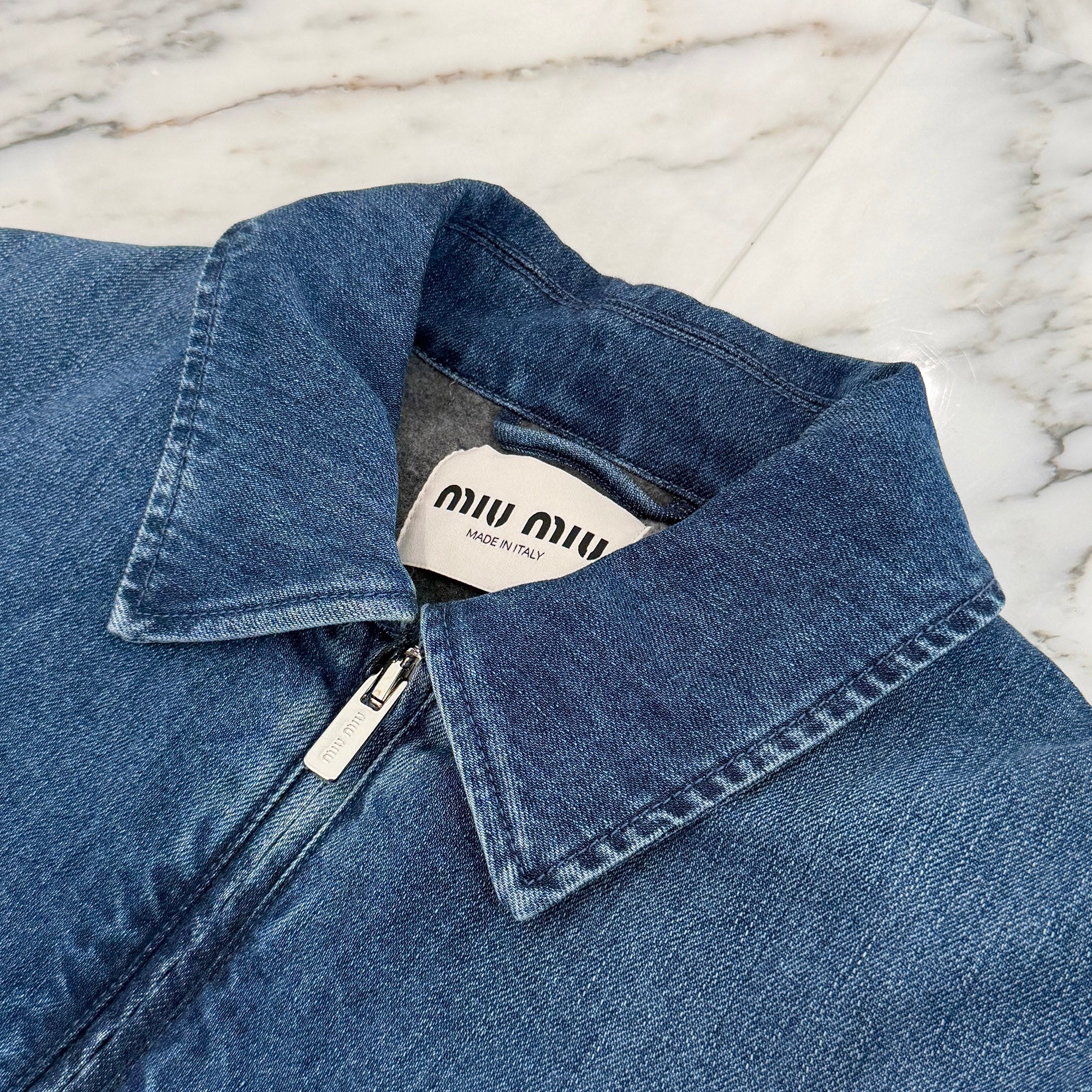 MIU MIU 2026SS Logo Embroidery Cashmere Denim Zip Up Jacket GWB272_17ON_F0008_S_OOO Size 36 ミュウミュウ ロゴ刺繡 カシミヤデニム ジップアップ ジャケット サイズ36