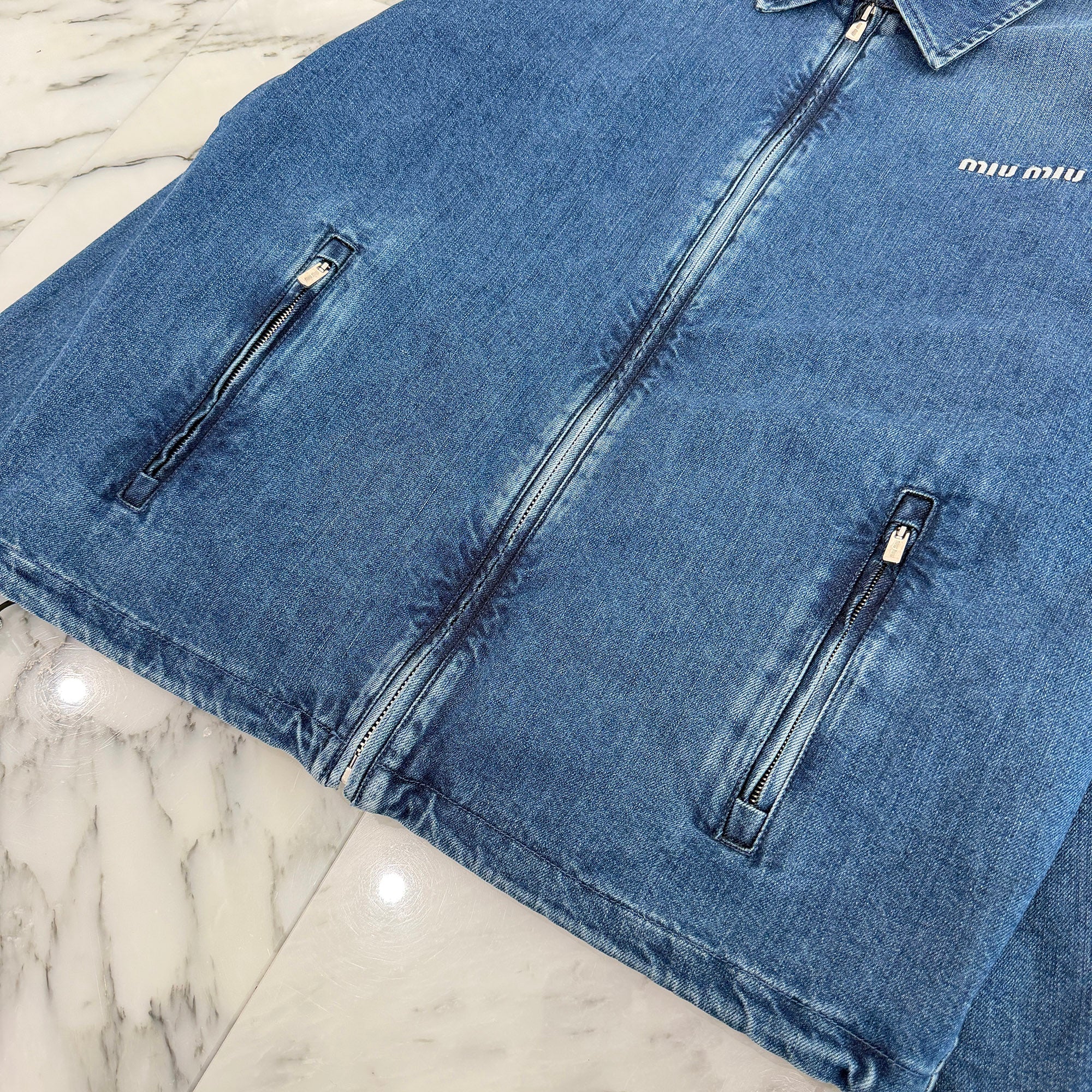MIU MIU 2026SS Logo Embroidery Cashmere Denim Zip Up Jacket GWB272_17ON_F0008_S_OOO Size 36 ミュウミュウ ロゴ刺繡 カシミヤデニム ジップアップ ジャケット サイズ36