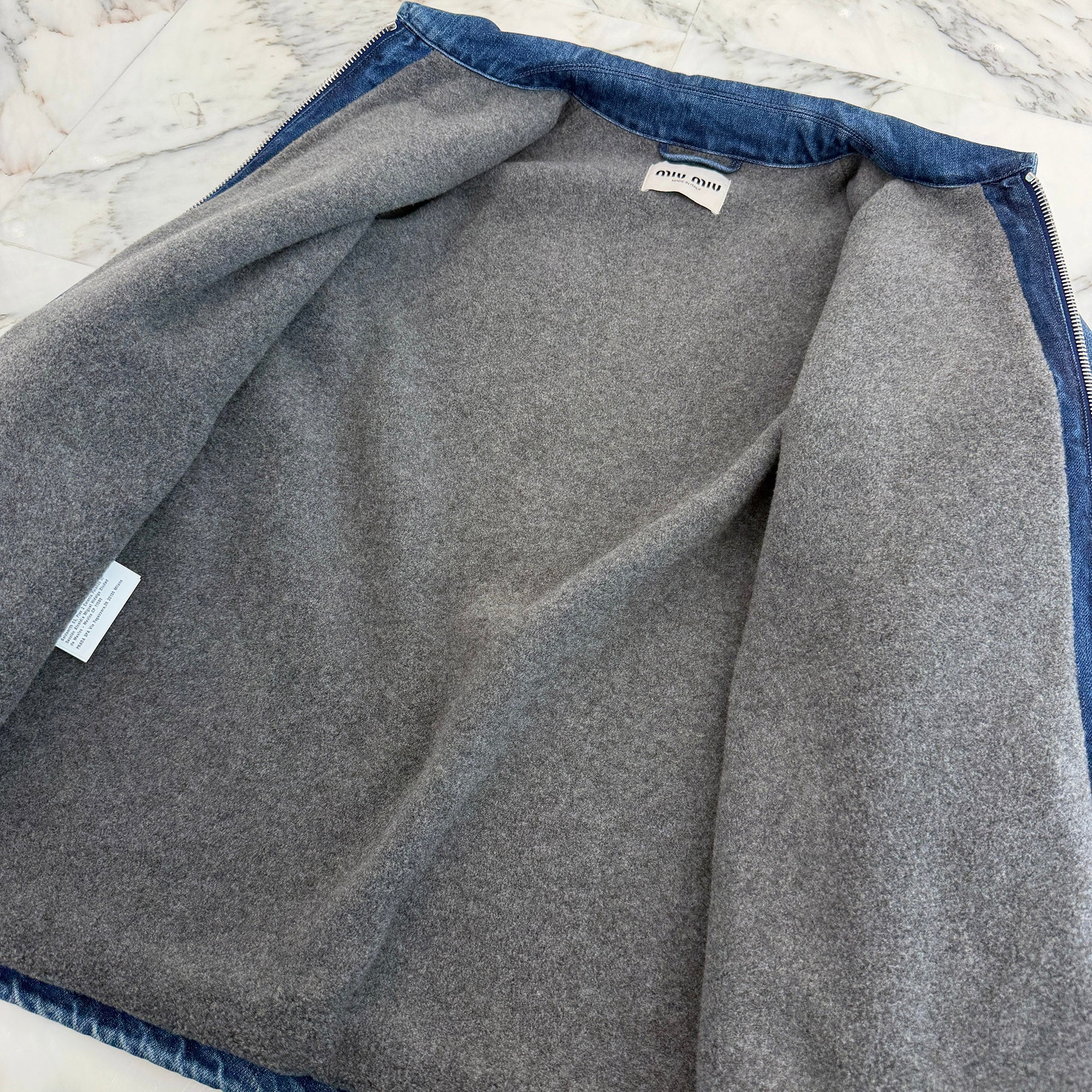 MIU MIU 2026SS Logo Embroidery Cashmere Denim Zip Up Jacket GWB272_17ON_F0008_S_OOO Size 36 ミュウミュウ ロゴ刺繡 カシミヤデニム ジップアップ ジャケット サイズ36