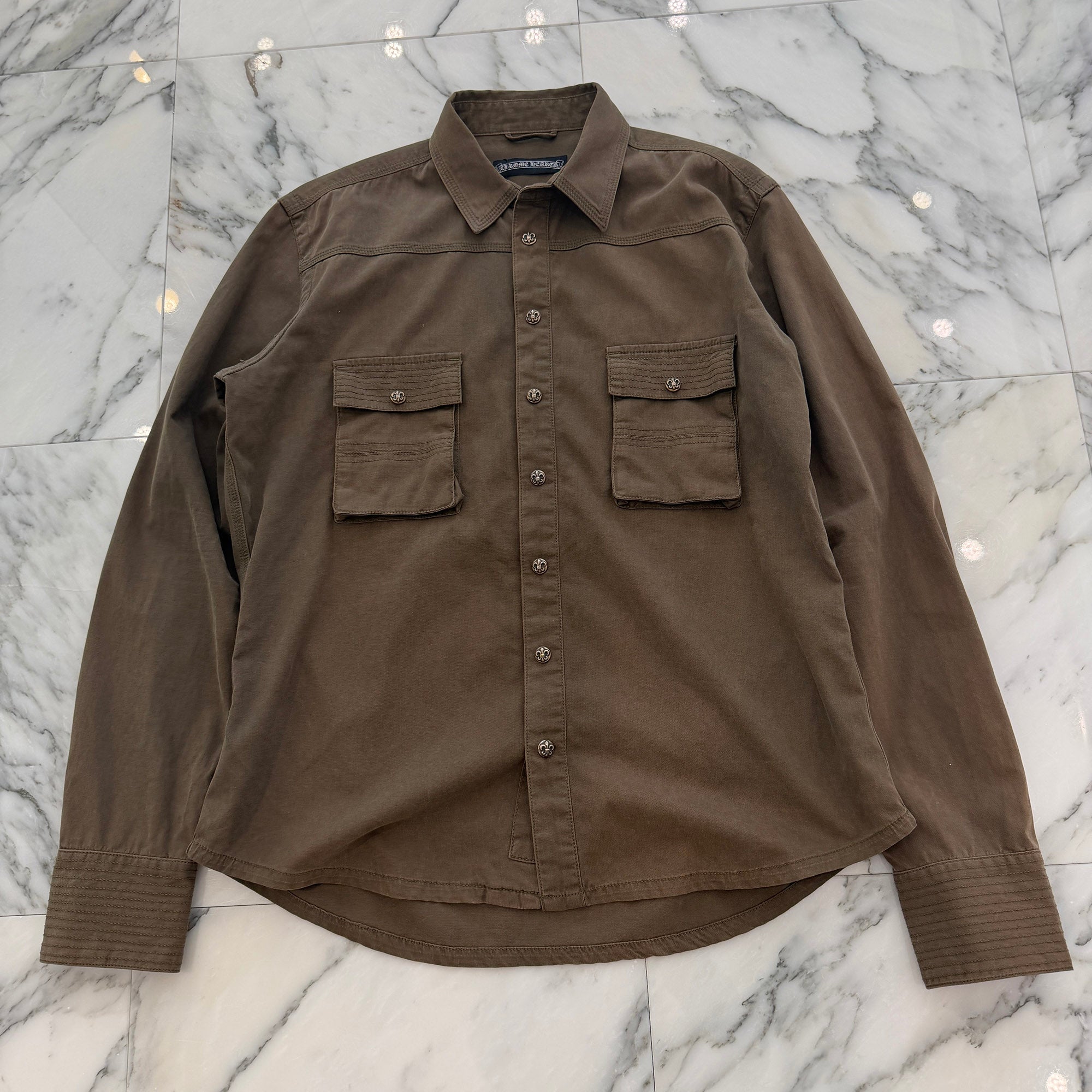 CHROME HEARTS BS Flare Leather Patch Army Shirt Jacket Size L クロムハーツ BSフレア レザーパッチ アーミーシャツジャケット サイズL
