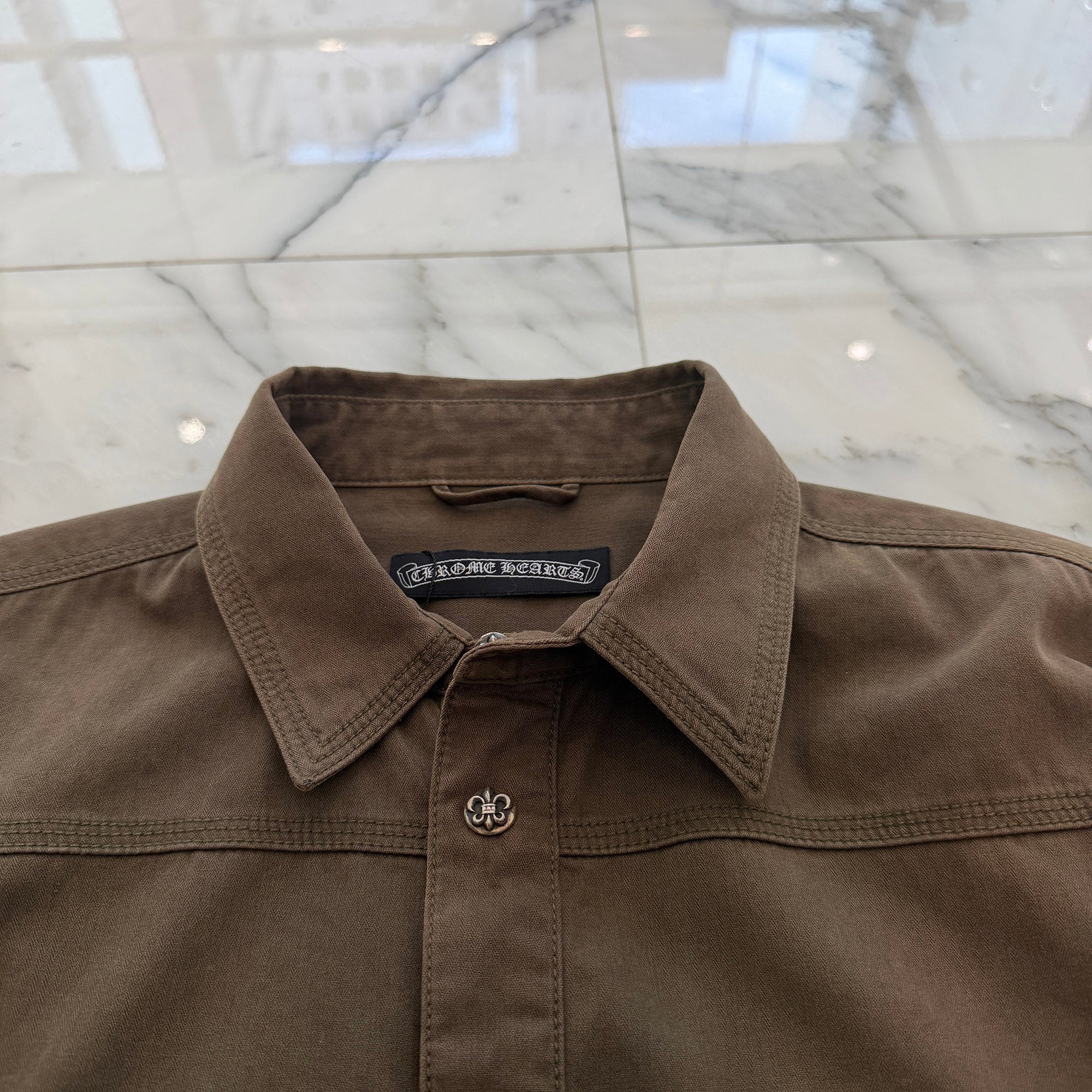CHROME HEARTS BS Flare Leather Patch Army Shirt Jacket Size L クロムハーツ BSフレア レザーパッチ アーミーシャツジャケット サイズL