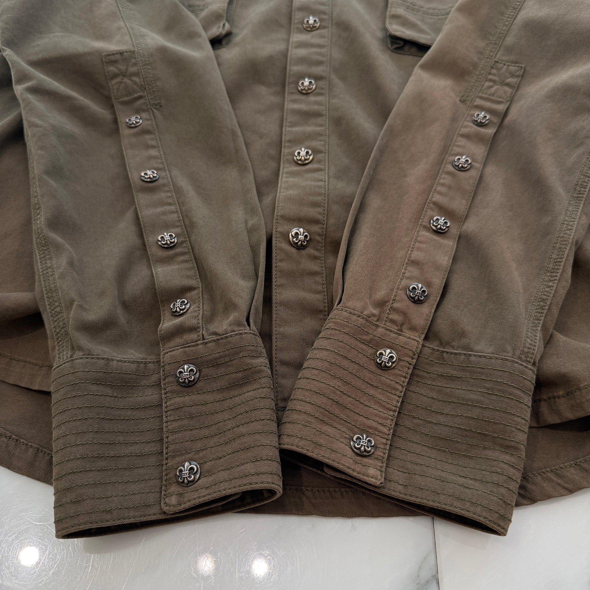 CHROME HEARTS BS Flare Leather Patch Army Shirt Jacket Size L クロムハーツ BSフレア レザーパッチ アーミーシャツジャケット サイズL
